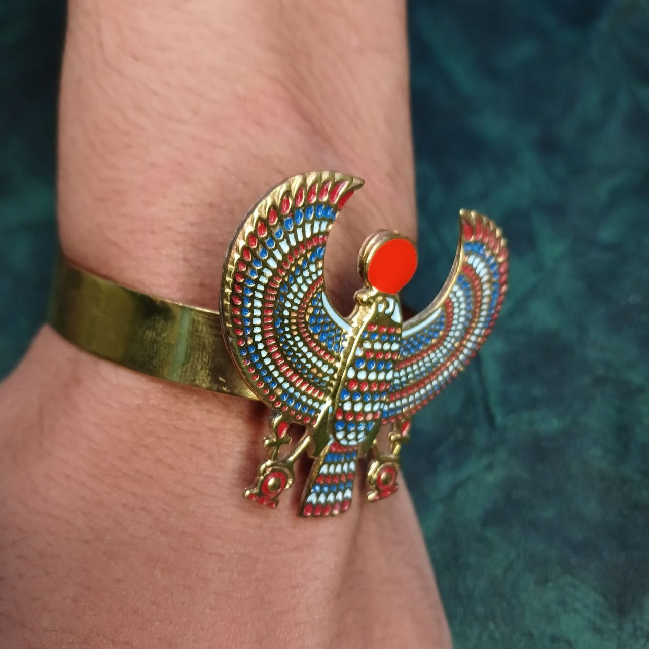 Handmade Egyptian Heritage Gold Plated Red Horus Bird bracelet Size ONE SIZE - 1 Thumbnail