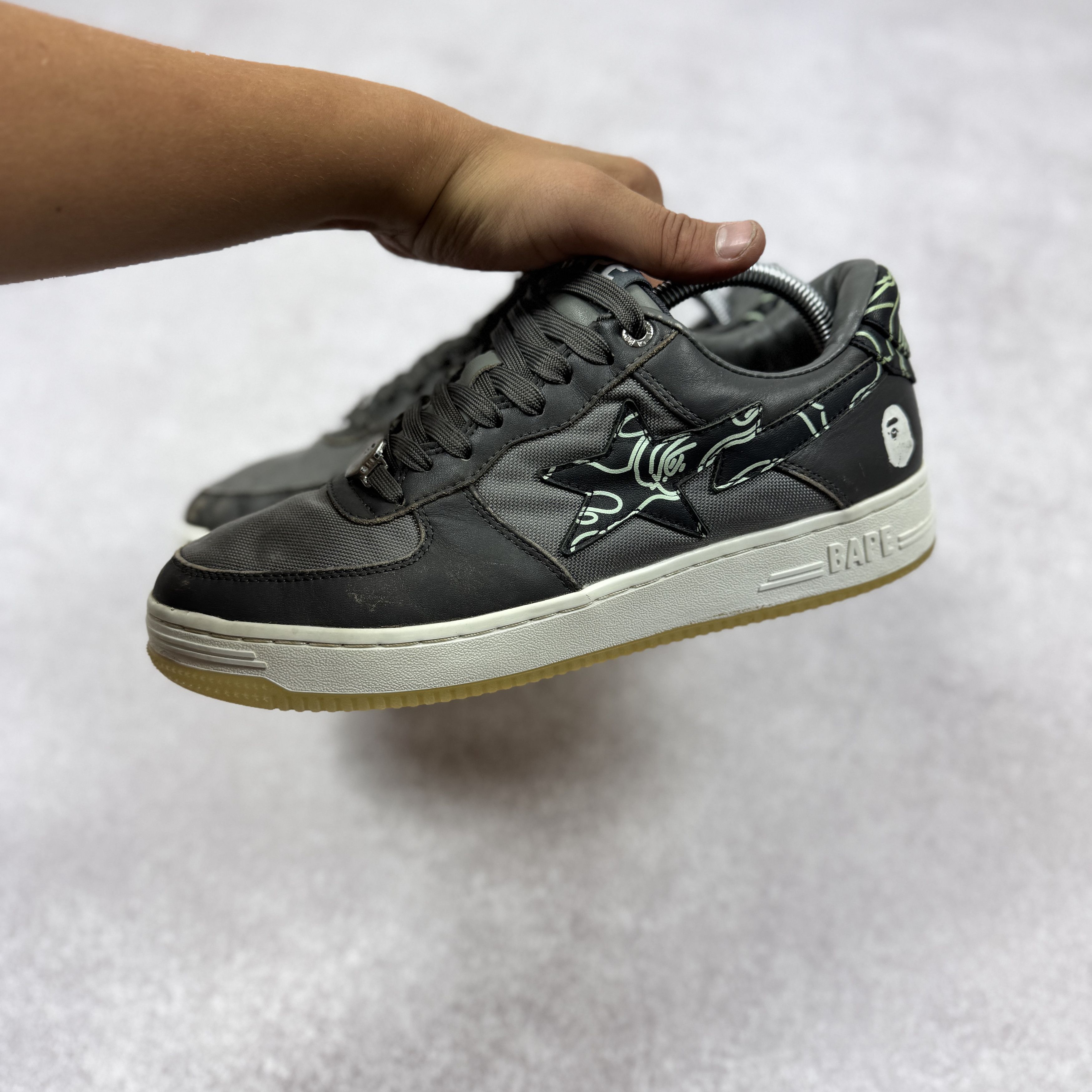 Bape Mens Bape STA #1 0ZXSHM91X007I Gray Leather Sneakers Size 42 Size US 9 / EU 42 - 3 Thumbnail