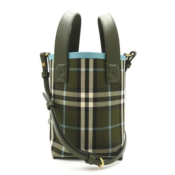image of Burberry Check Canvas Mini London Tote in Green, Women's