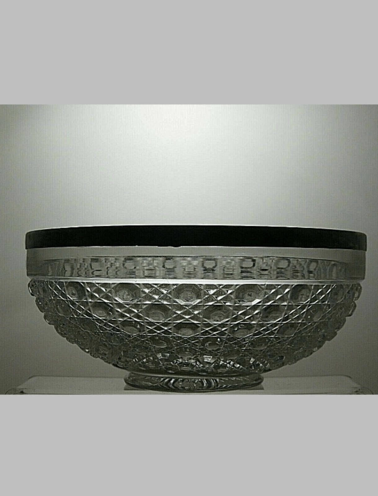 The Unbranded Brand Antique Pressed Glass Fruit Salad Bowl Silver Plated Rim Size ONE SIZE - 1 Thumbnail