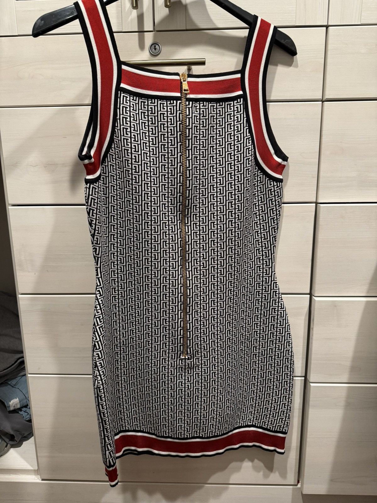Balmain Balmain Mini Dress Red, White & Black Pattern Size L / US 10 / IT 46 - 2 Thumbnail