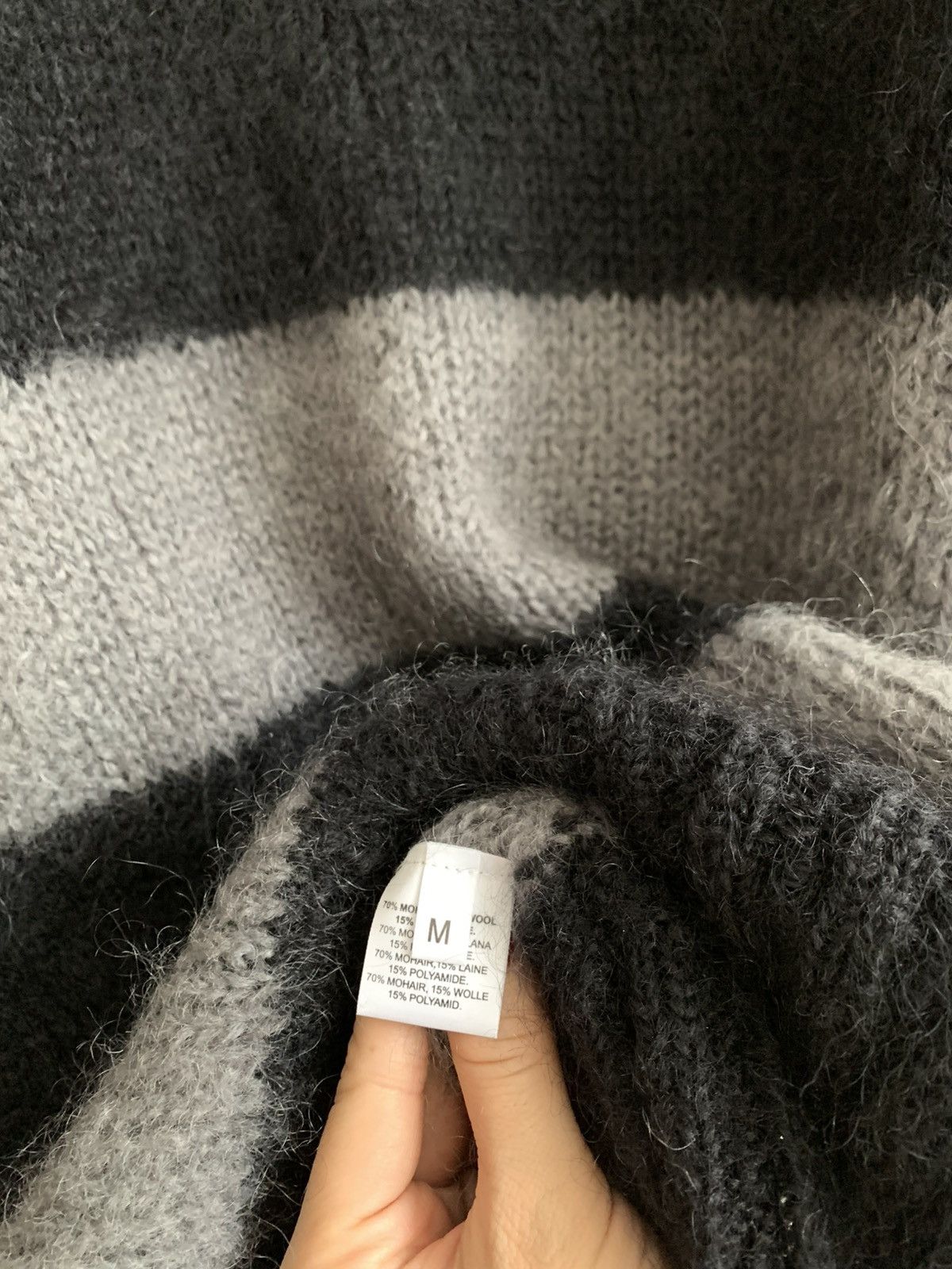 Officine Generale Black/Grey Striped Mohair Wool Grunge Kurt Knit Sweater Size US M / EU 48-50 / 2 - 4 Thumbnail
