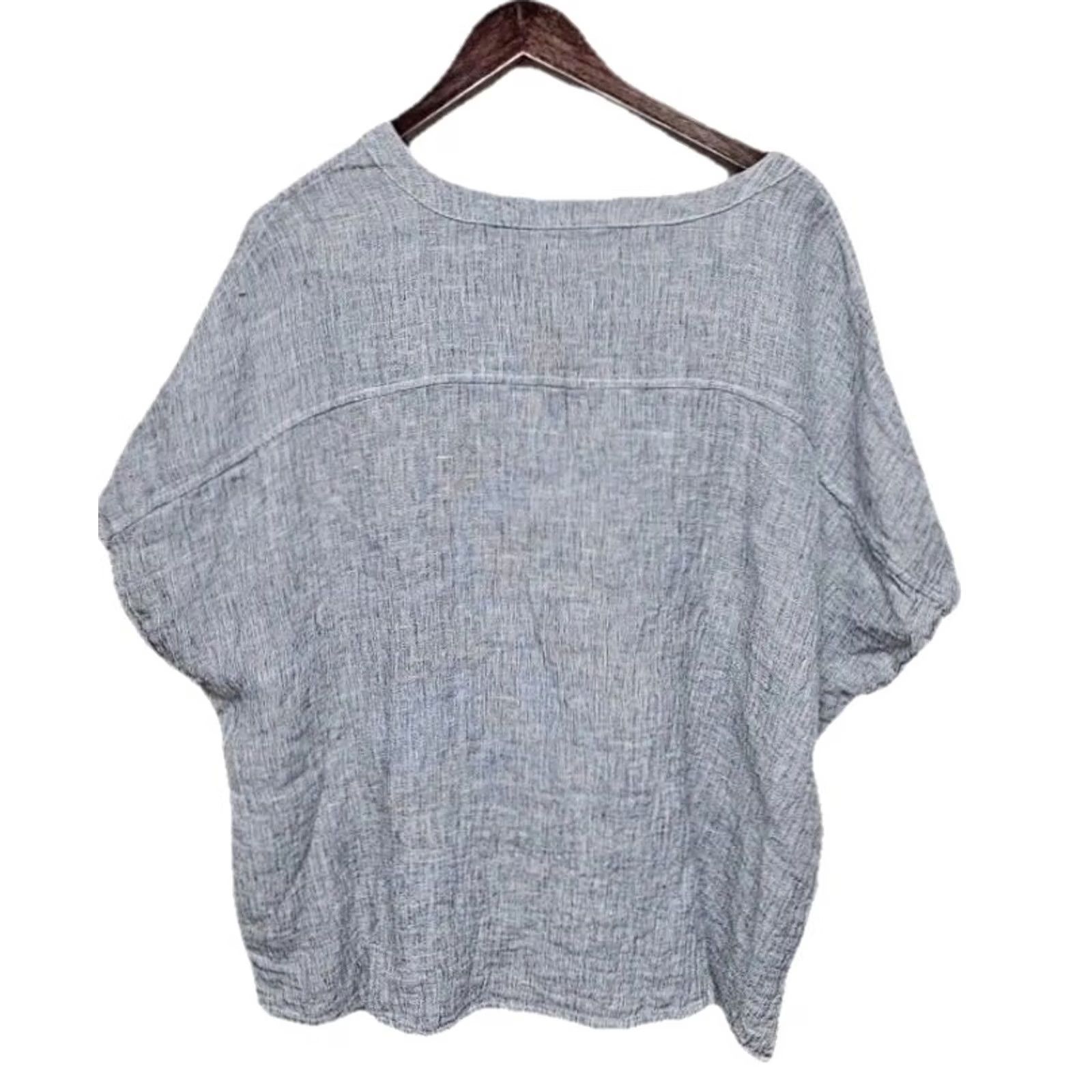 Vintage Tahari 100% Linen Boxy Top Women’s Medium Gray Short Sleeve Relaxed Fit Blouse Size M / US 6-8 / IT 42-44 - 5 Thumbnail