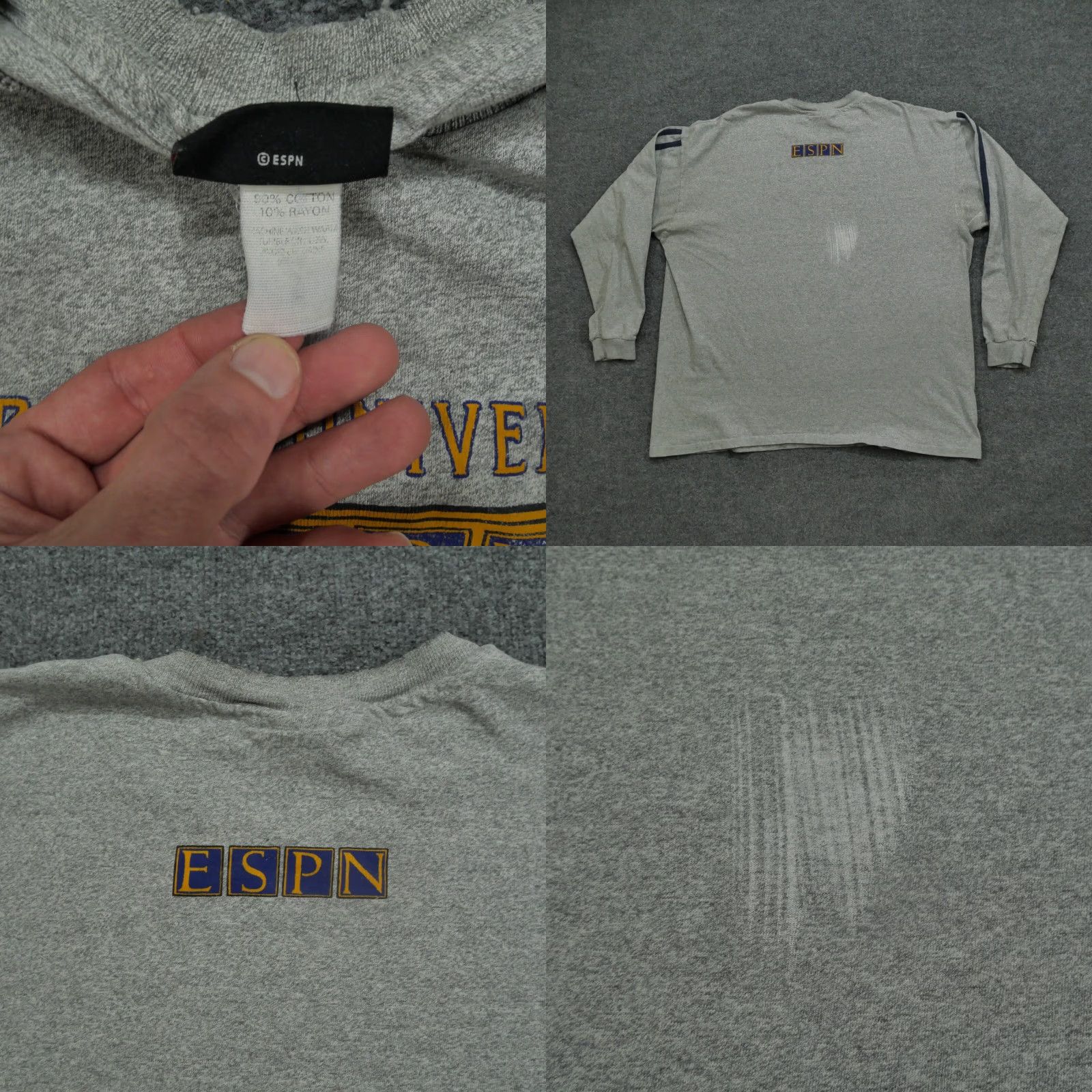 Vintage VINTAGE ESPN T SHIRT Mens 3XL Grey Long Sleeve Bristol University Football 90s Size US XXL / EU 58 / 5 - 9 Thumbnail
