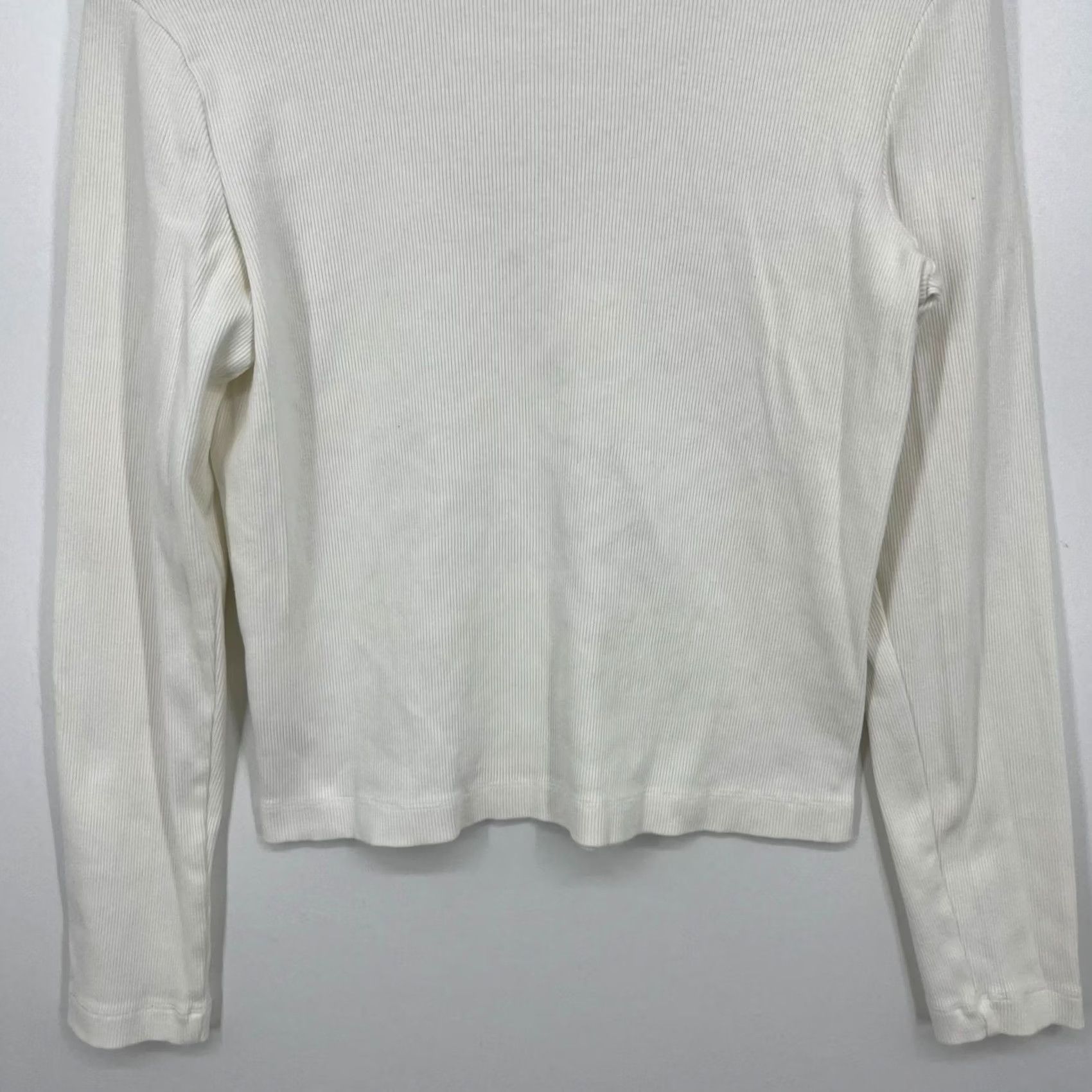 Vintage Universal Thread White V-Neck T-Shirt Long Sleeve Women's L Ribbed Knit Casual Basic Shirt Size L / US 10 / IT 46 - 7 Thumbnail