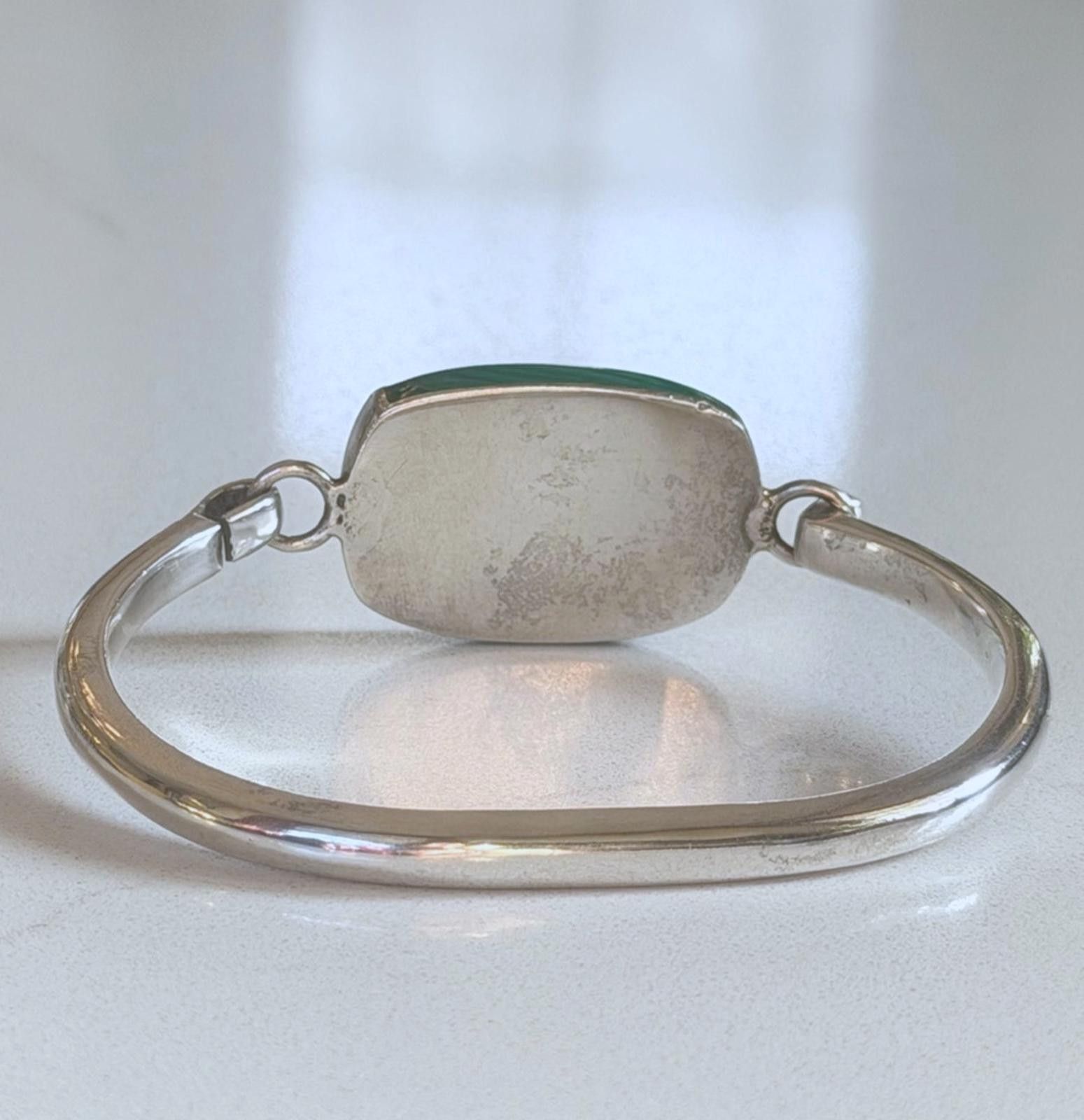 Other VTG TAXCO 925 Sterling Silver Malachite Hinged Bracelet Rare Size ONE SIZE - 5 Thumbnail