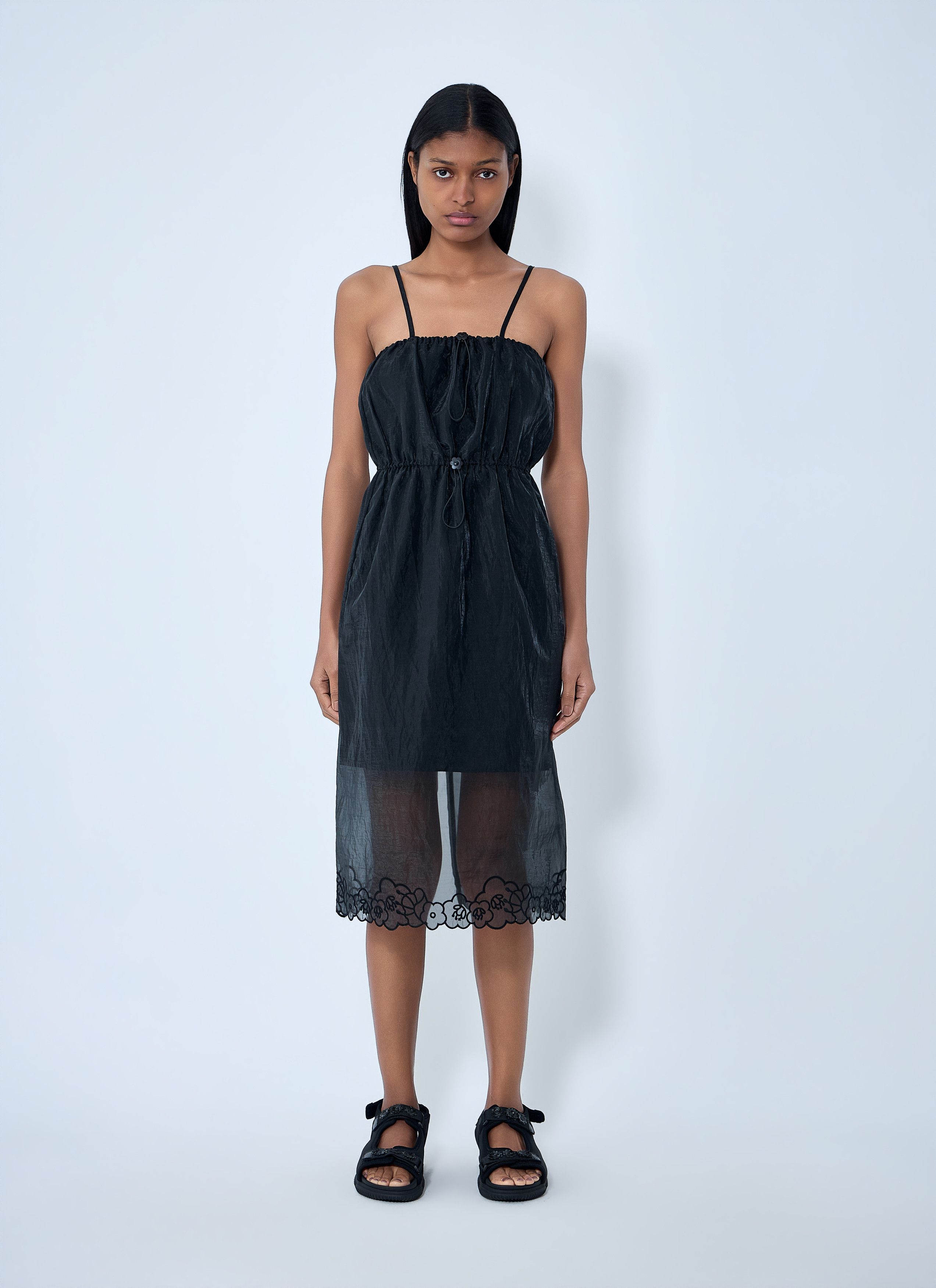 Sheer Overlay Midi Dress