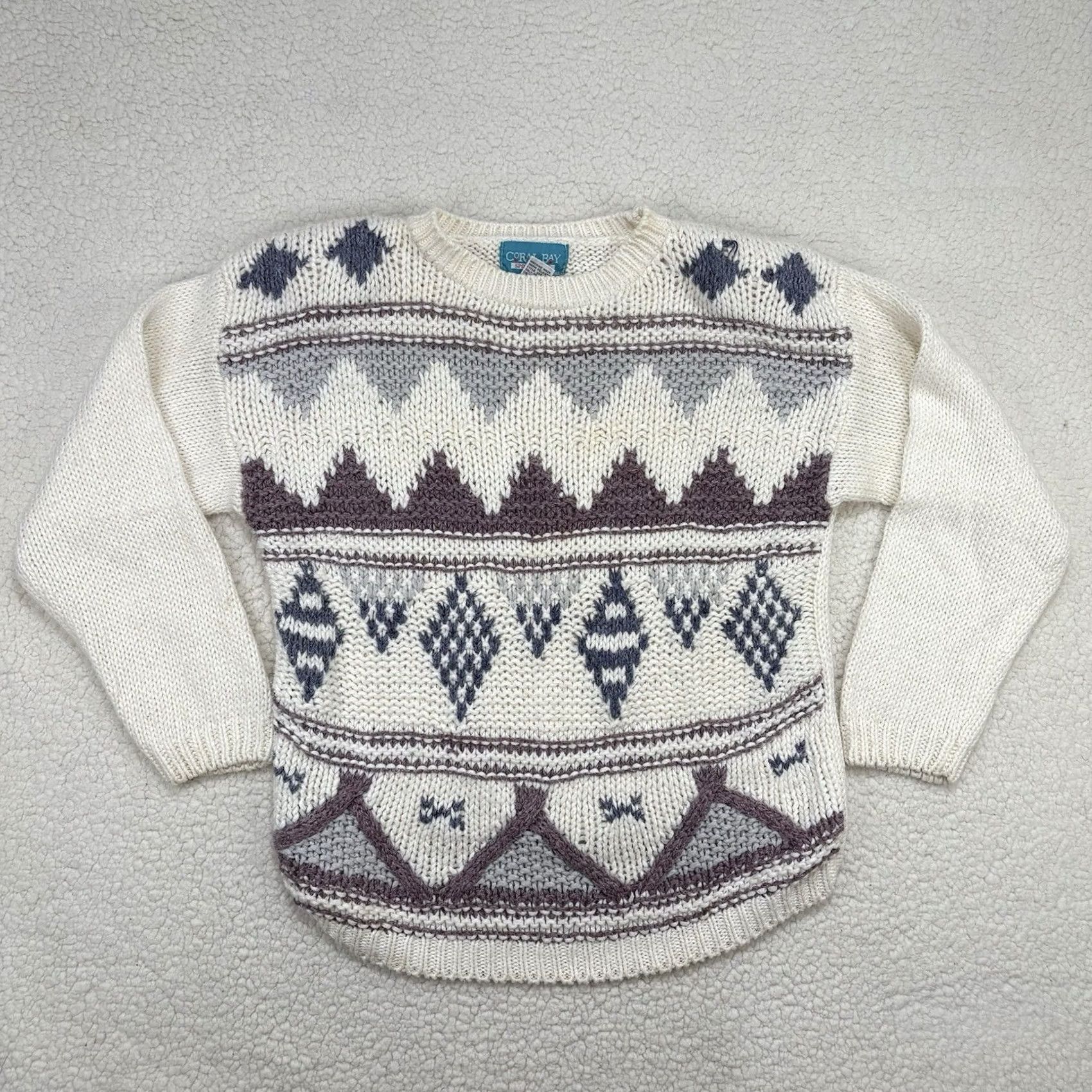 Vintage VINTAGE Coral Bay Sweater Womens M Pastel Argyle Cottagecore Chunky Knit Granny Size M / US 6-8 / IT 42-44 - 2 Thumbnail