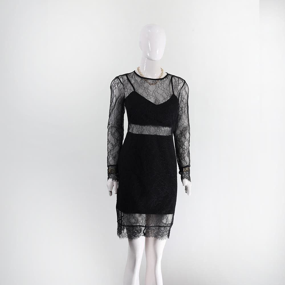 chinese dress ladies Darla Lace Long-Sleeve Mini Dress in Black main image 1