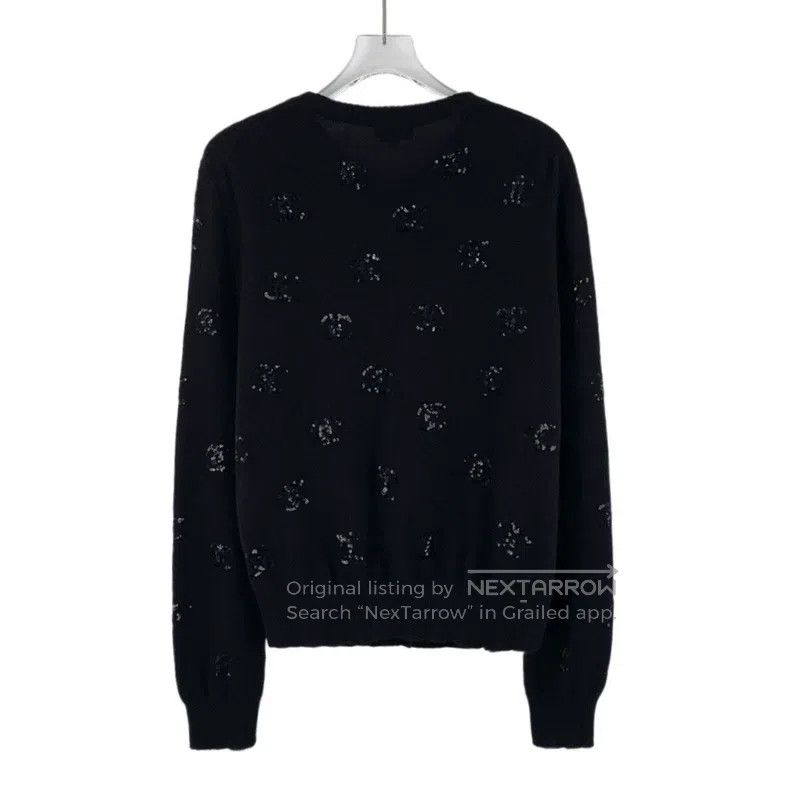 Chanel Chanel Black floral print cashmere single-breasted long-sl Size XXS / US 00 / IT 34 - 2 Thumbnail