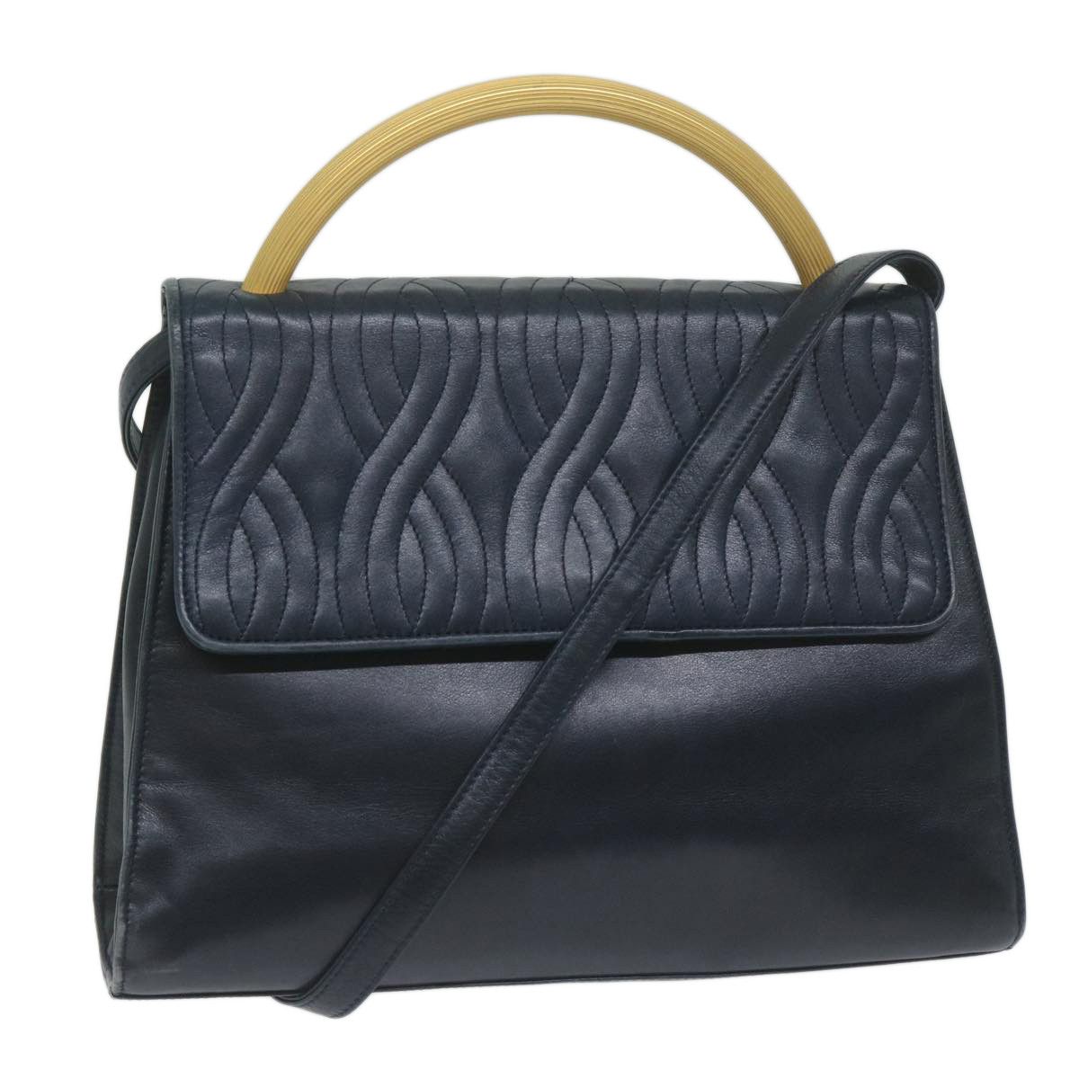 image of Fendi Hand Bag Leather Navy Auth Bs11310, Women's