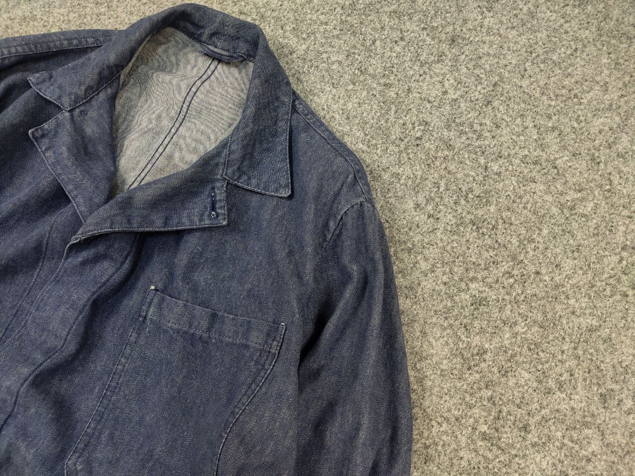Vintage Vintage 70's Lutteurs Denim French Work Blue Sanfor Jacket Size US L / EU 52-54 / 3 - 5 Thumbnail
