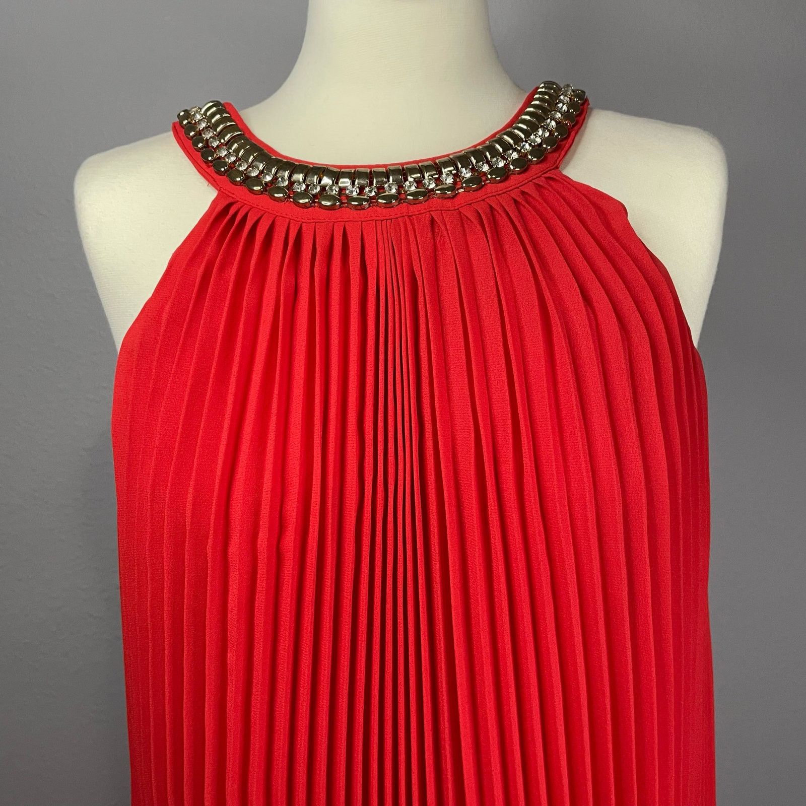 Badgley Mischka Belle Badgley Mischka Dress 10 Red Orange Pleated Halter Size L / US 10 / IT 46 - 2 Thumbnail