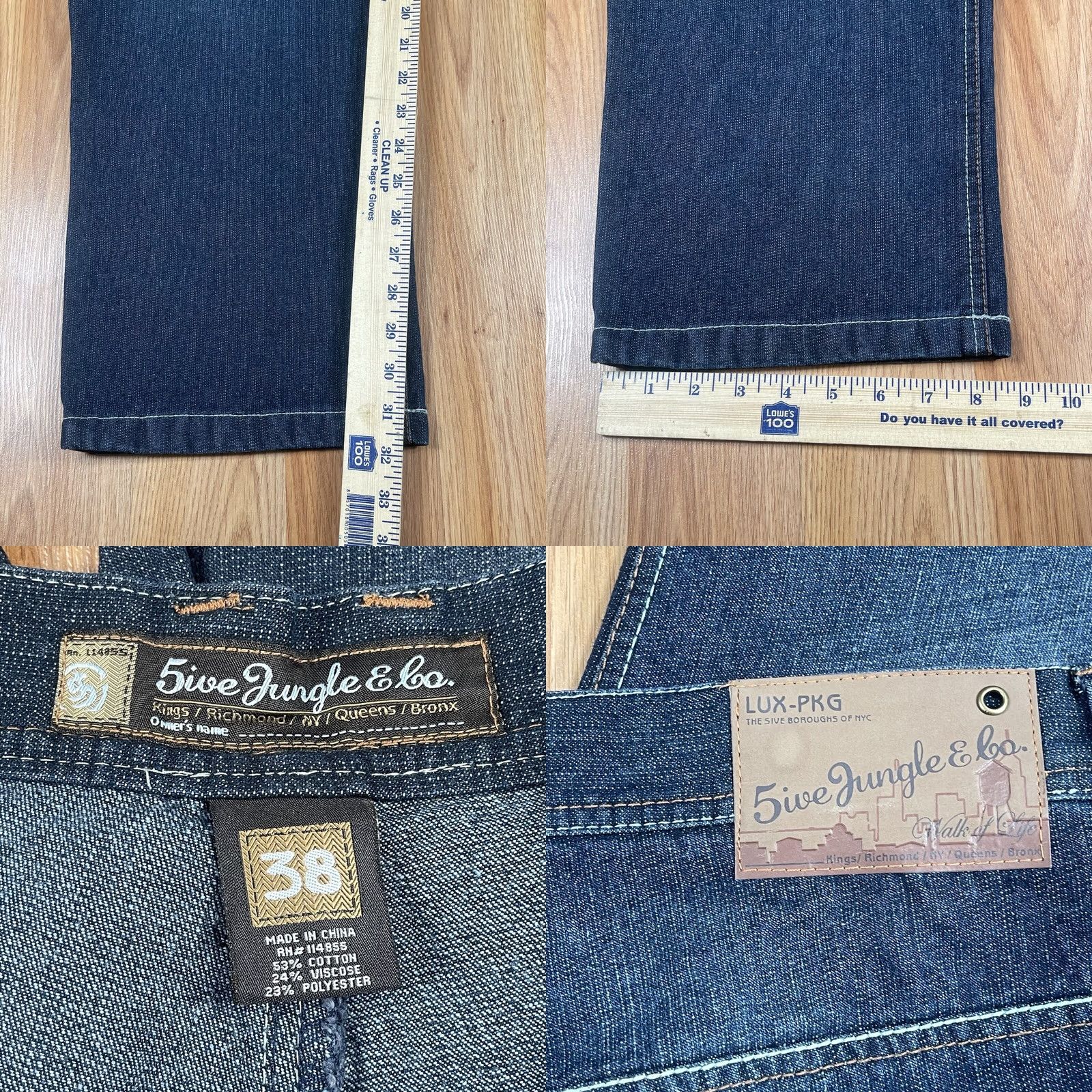 Denime 5ive Jungle & Co. Jeans Men’s Size 38Wx32L Straight Leg Blue Wash Denim Long Size US 38 / EU 54 - 8 Thumbnail