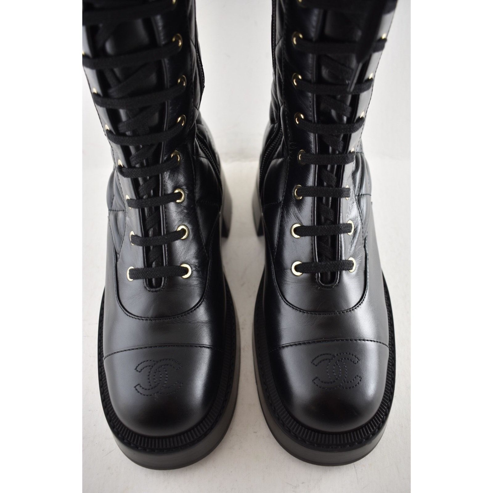 Chanel Chanel 24K Black Quilted CC Combat Lace Up Tall Boots 36 Size US 5 / IT 35 - 10 Thumbnail