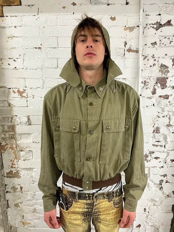 Vintage 1980s Vintage Military Green Buttoned Hooded Jacket Size US S / EU 44-46 / 1 - 2 Thumbnail