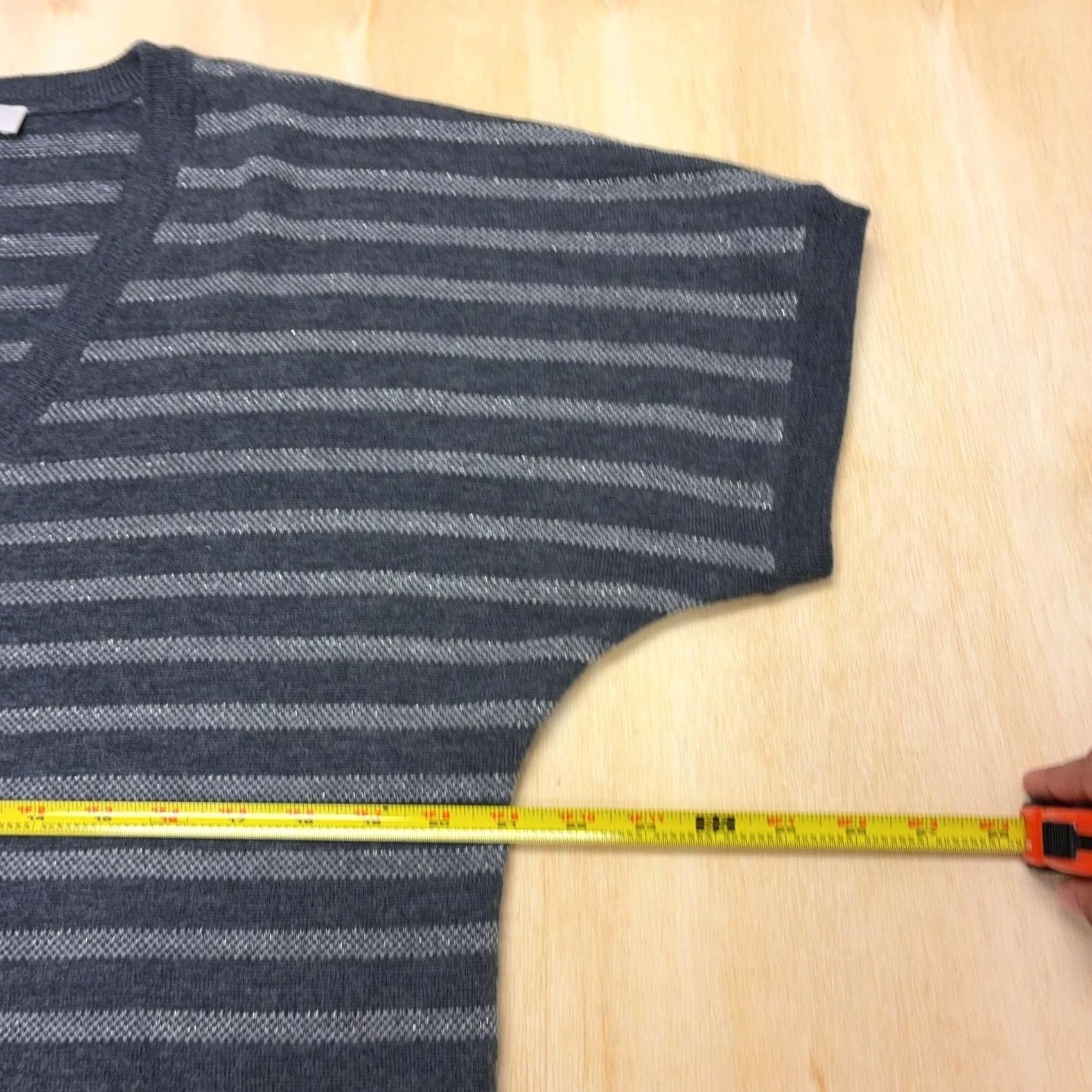Ann Taylor Ann Taylor LOFT Sweater Womens Small Gray V Neck Striped Knit Dolman Sleeve Size S / US 4 / IT 40 - 6 Thumbnail
