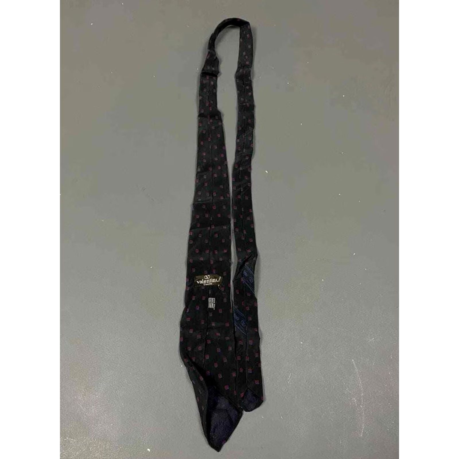 Valentino VALENTINO Black Silk Dotted Tie Vintage Made in Italy Geometric Logo Tie Mens Silk Blend Pattern Geometric Size ONE SIZE - 6 Thumbnail