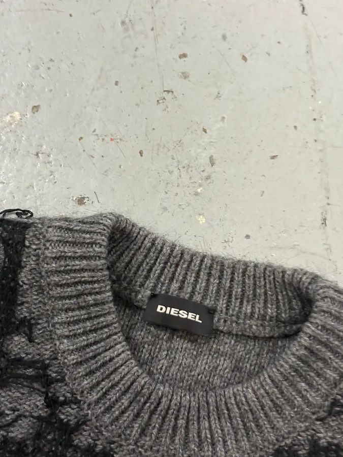 Diesel Diesel Grey & Black Spyder Web Wool Blend Distressed Sweater Size US S / EU 44-46 / 1 - 7 Thumbnail
