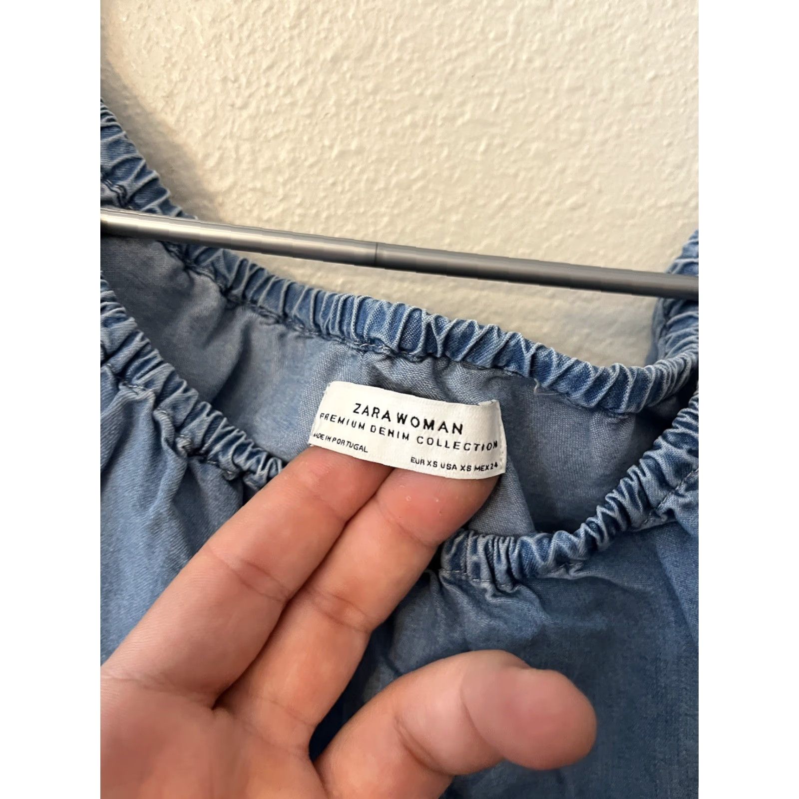 Zara ZARA Off the Shoulder Chambray Dress Women's XS Blue Tiered Ruffle Sheath Short Size XS / US 0-2 / IT 36-38 - 2 Thumbnail