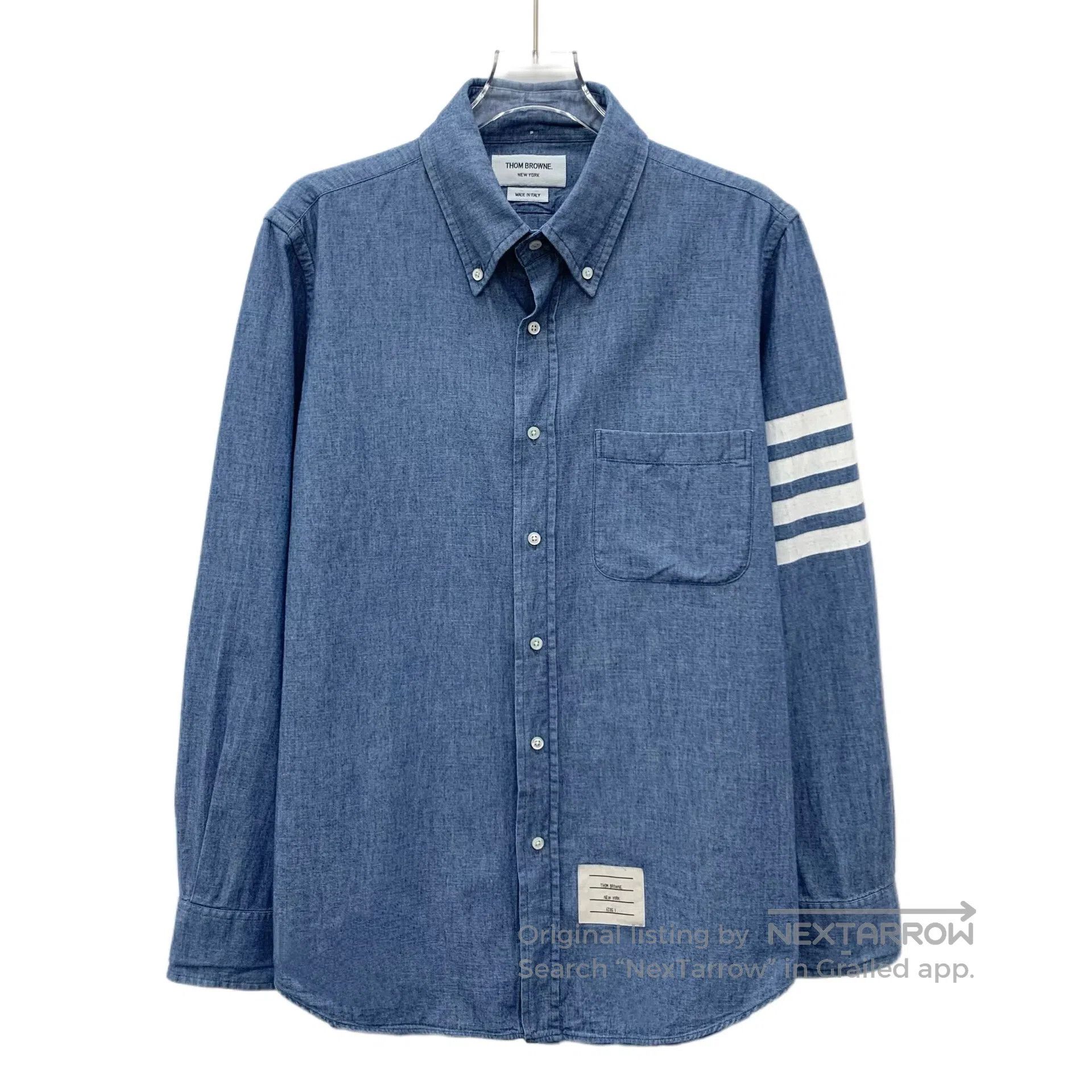 Thom Browne Thom Browne Classic blue four-stripe cotton collar single- Size US S / EU 44-46 / 1 - 1 Thumbnail