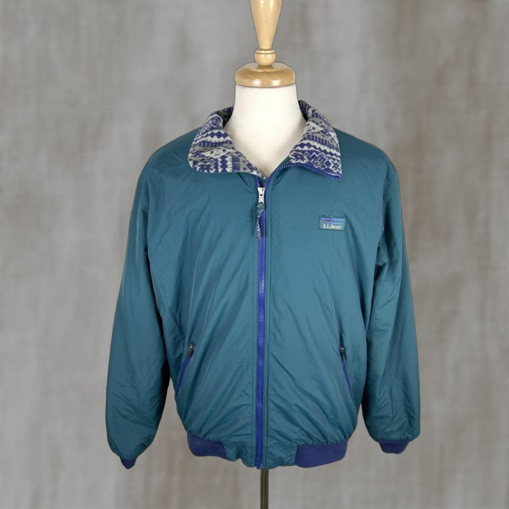 Vintage LL Bean Jacket Mens Large Green Nylon Bomber Fleece Lined Full Zip Size US L / EU 52-54 / 3 - 1 Thumbnail
