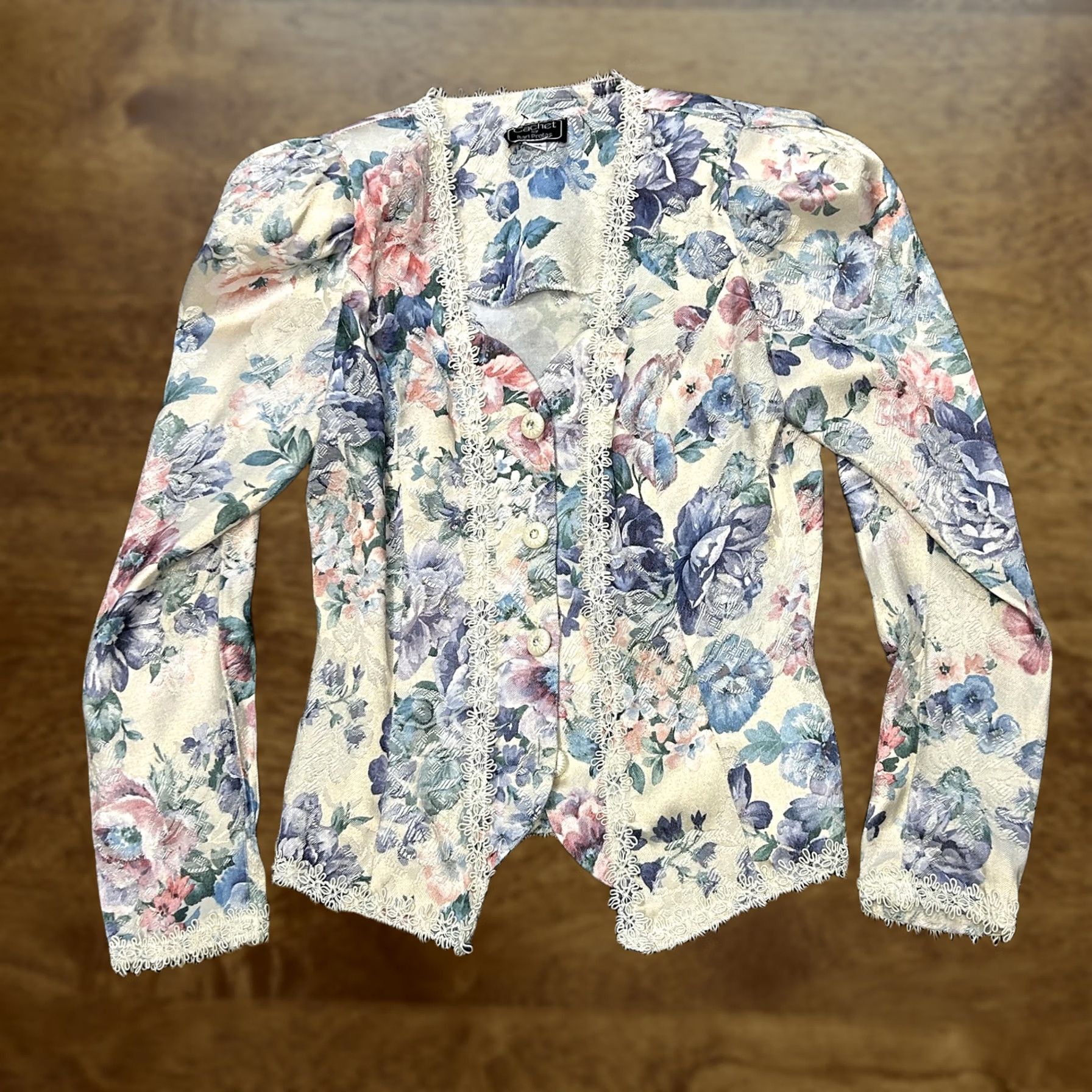 Vintage VINTAGE Cachet Jacket Womens 11/12 Floral Pastel Lace Trim Puff Sleeve 80s Size L / US 10 / IT 46 - 1 Thumbnail