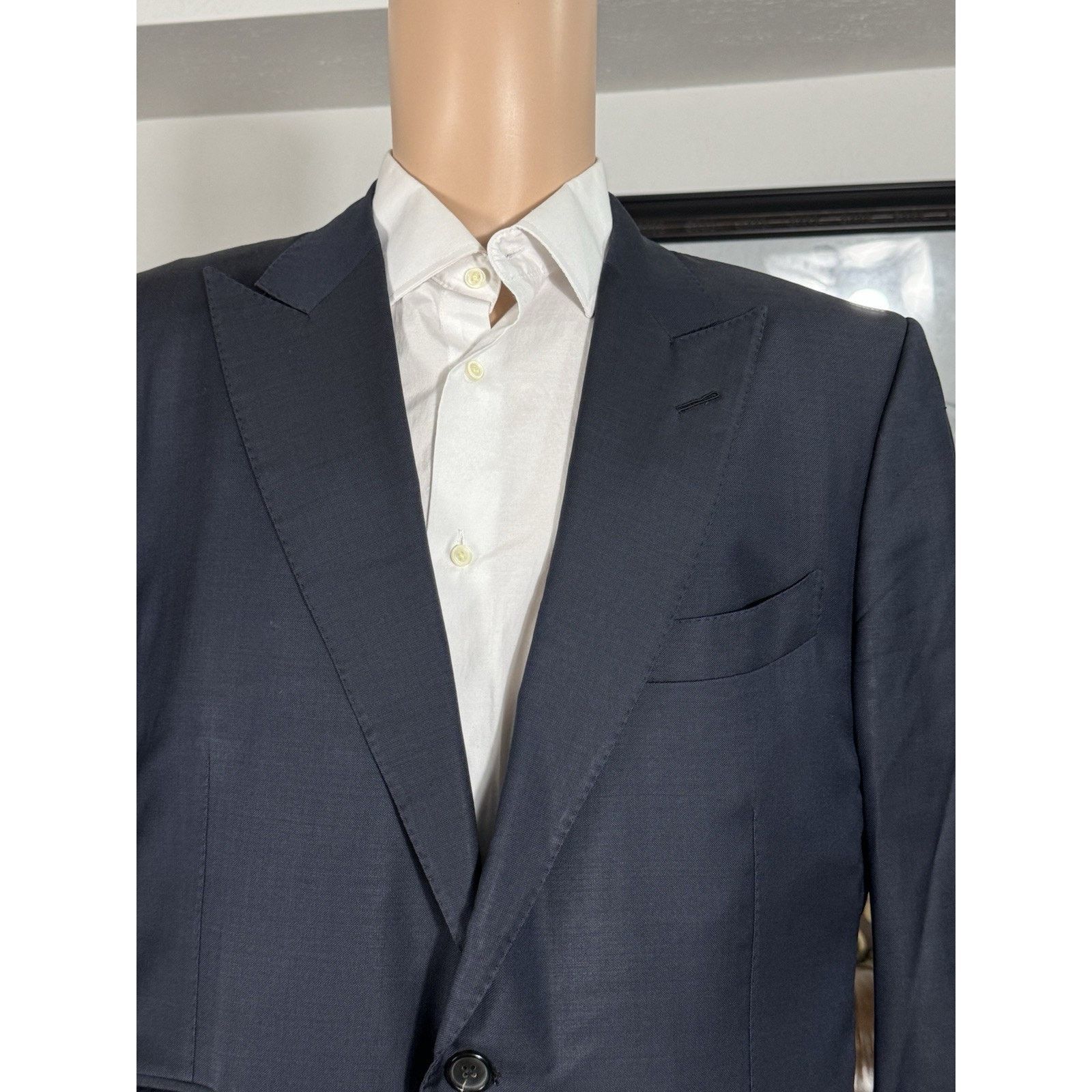 Tom Ford Tom Ford Navy Blue Peak Lapel Suit Jacket 56/46 Men’s Wool Size 46R - 2 Thumbnail