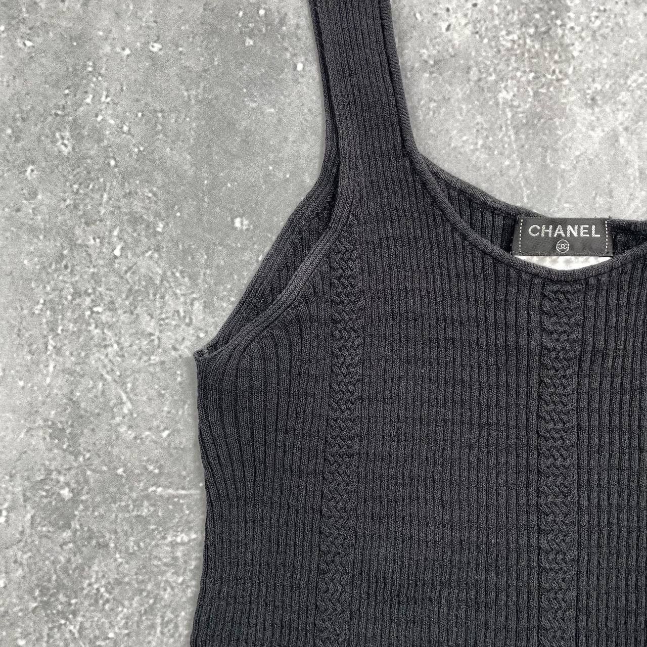 Chanel Vintage Chanel Ribbed Sleeveless Tank Top Logo Women’s Black Size XS / US 0-2 / IT 36-38 - 5 Thumbnail