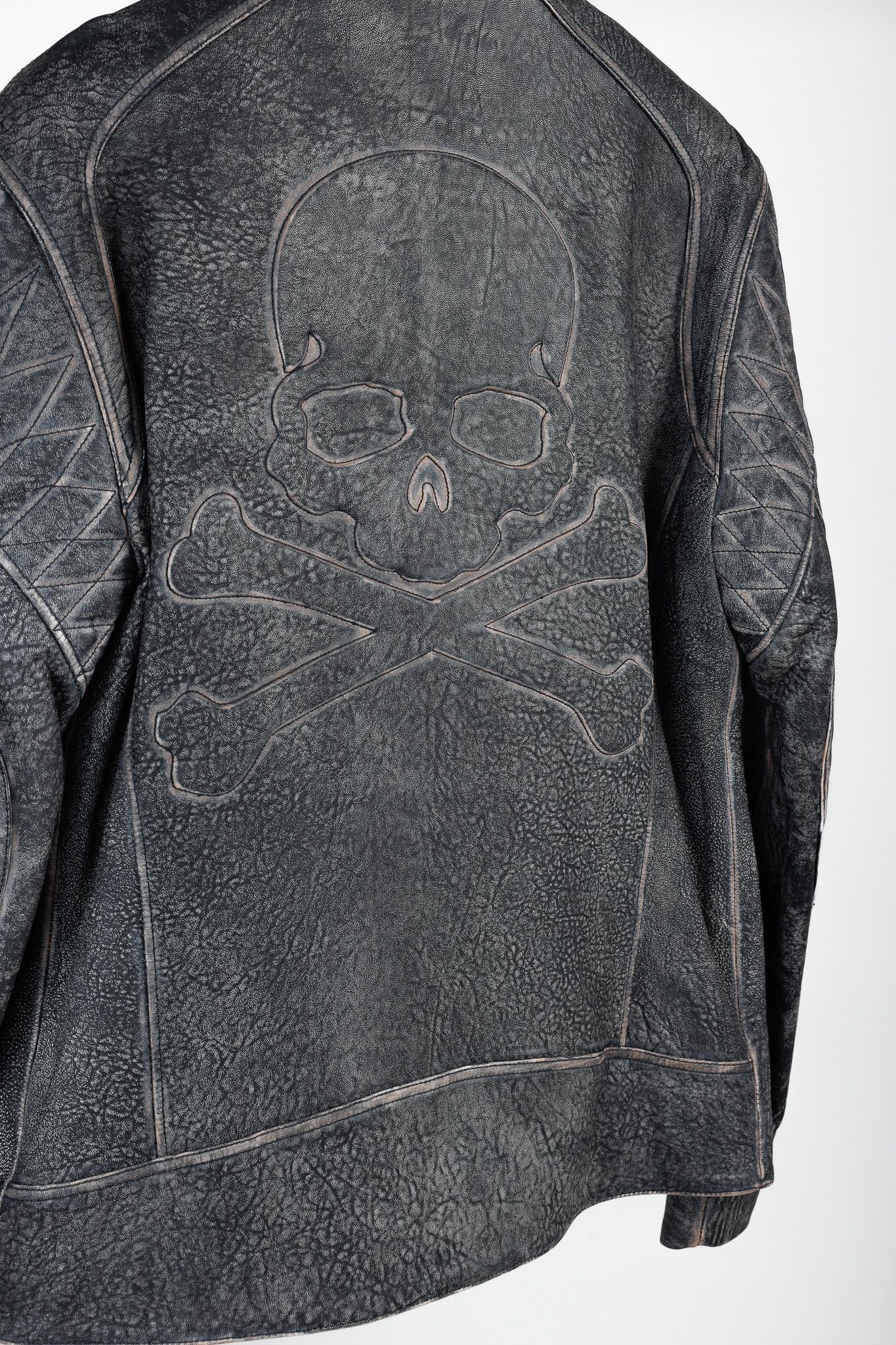 Philipp Plein Philipp Plein Grey Black Skull Leather Moto Jacket Size US XXL / EU 58 / 5 - 12 Thumbnail