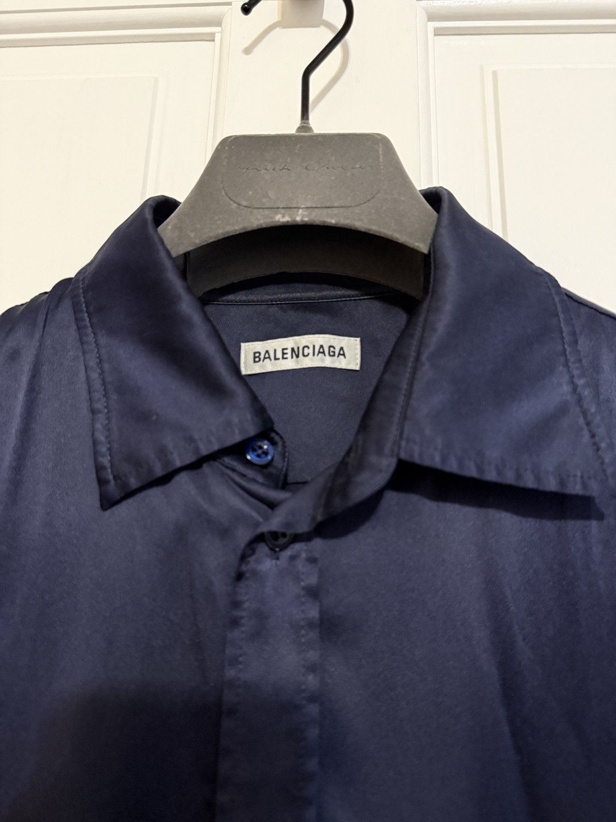 Balenciaga Balenciaga Silk Shirt - Navy Size US M / EU 48-50 / 2 - 2 Thumbnail