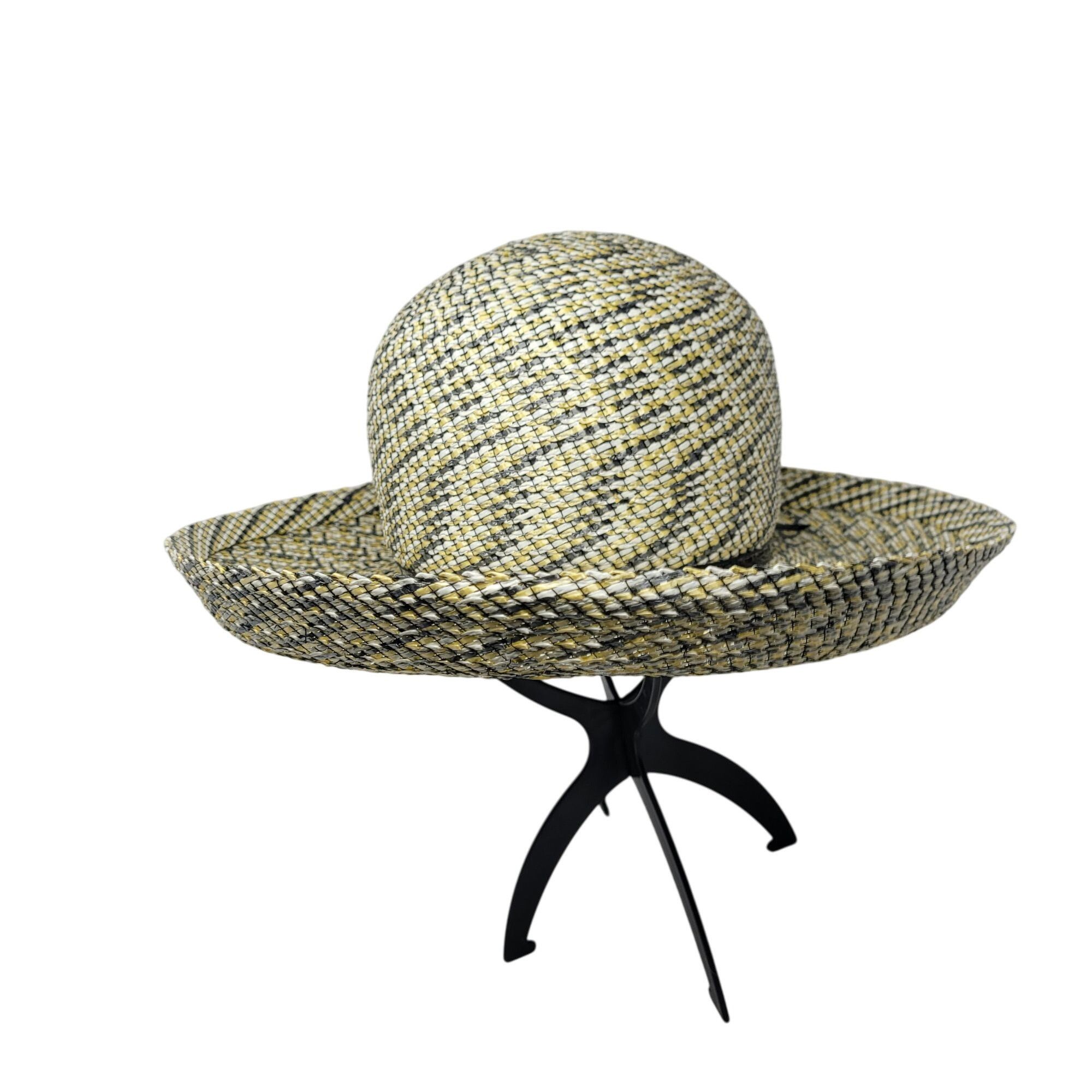 Vintage Vtg 60s Terry B. Womens Woven Straw Sun Hat Yellow Checkered Size ONE SIZE - 4 Thumbnail