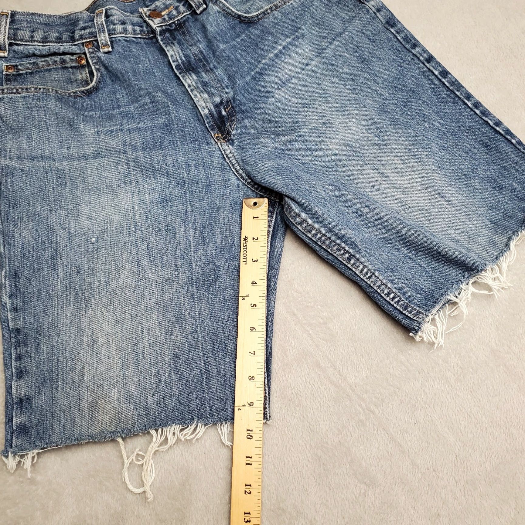Denime Cutoff Shorts Men 34x8 Blue Denim Faded Grunge 100% Cotton Casual Bermuda Jorts Shirt (Blue) Mens 34in Waist Pocket Design 5-Pocket Denim Size US 34 / EU 50 - 5 Thumbnail