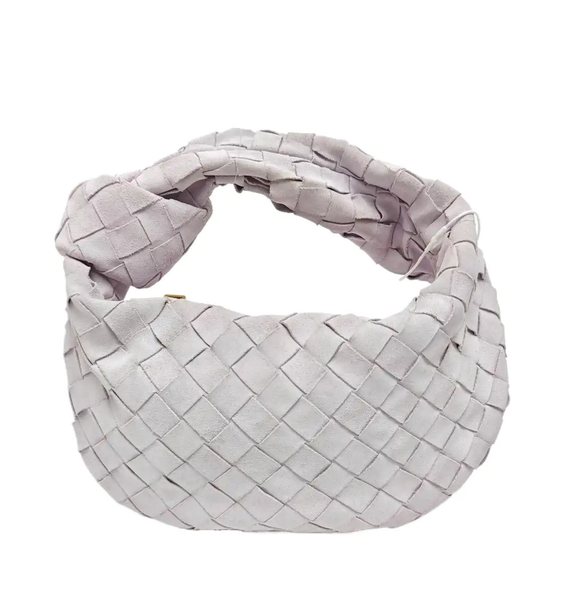 Bottega Veneta Jodie Pink Pen White Suede Woven Handbag Gold Hardware, Women's