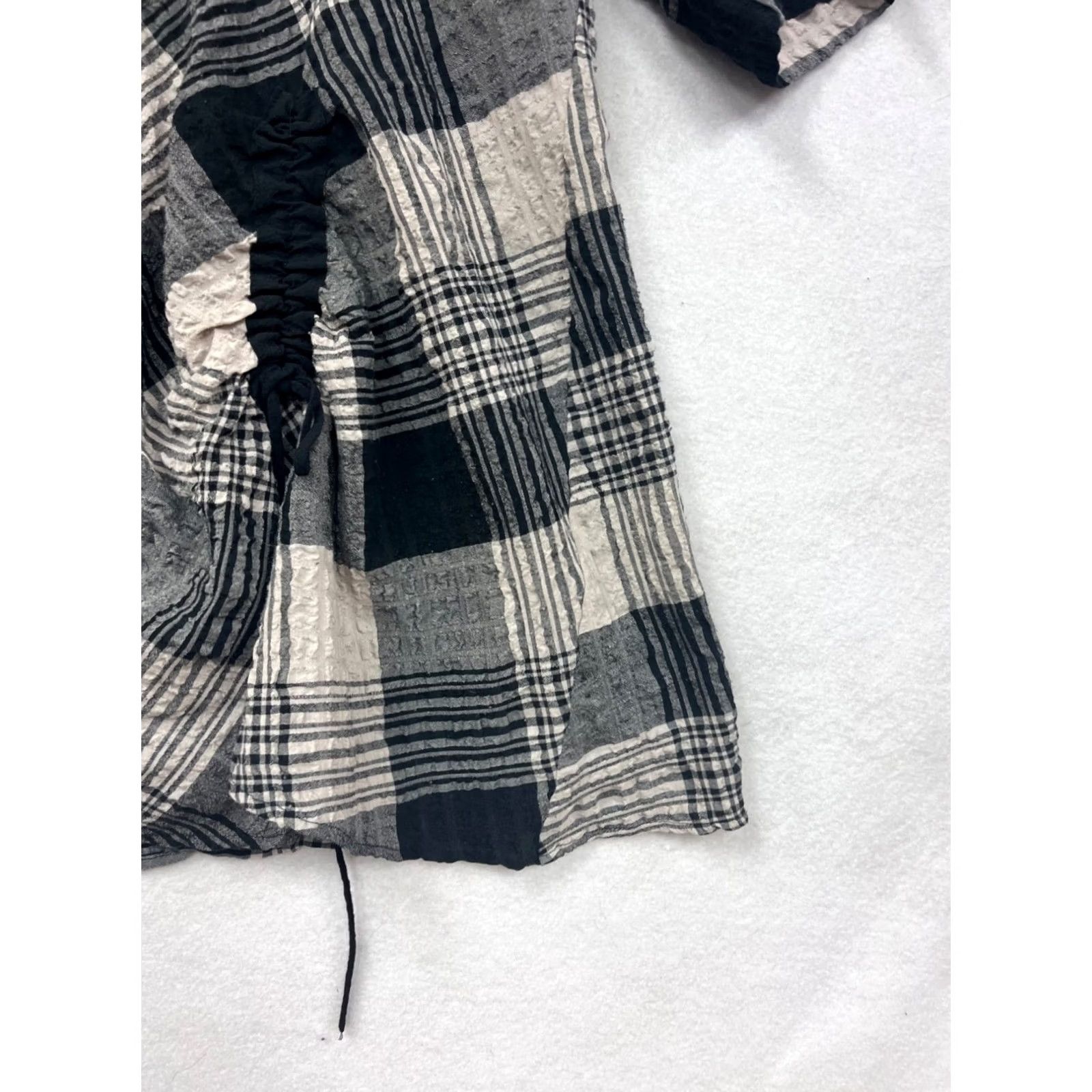 Vintage Moonlight Plaid Dress A-Line Midi 3/4 Sleeve Textured Black Gray L Women Size L / US 10 / IT 46 - 6 Thumbnail