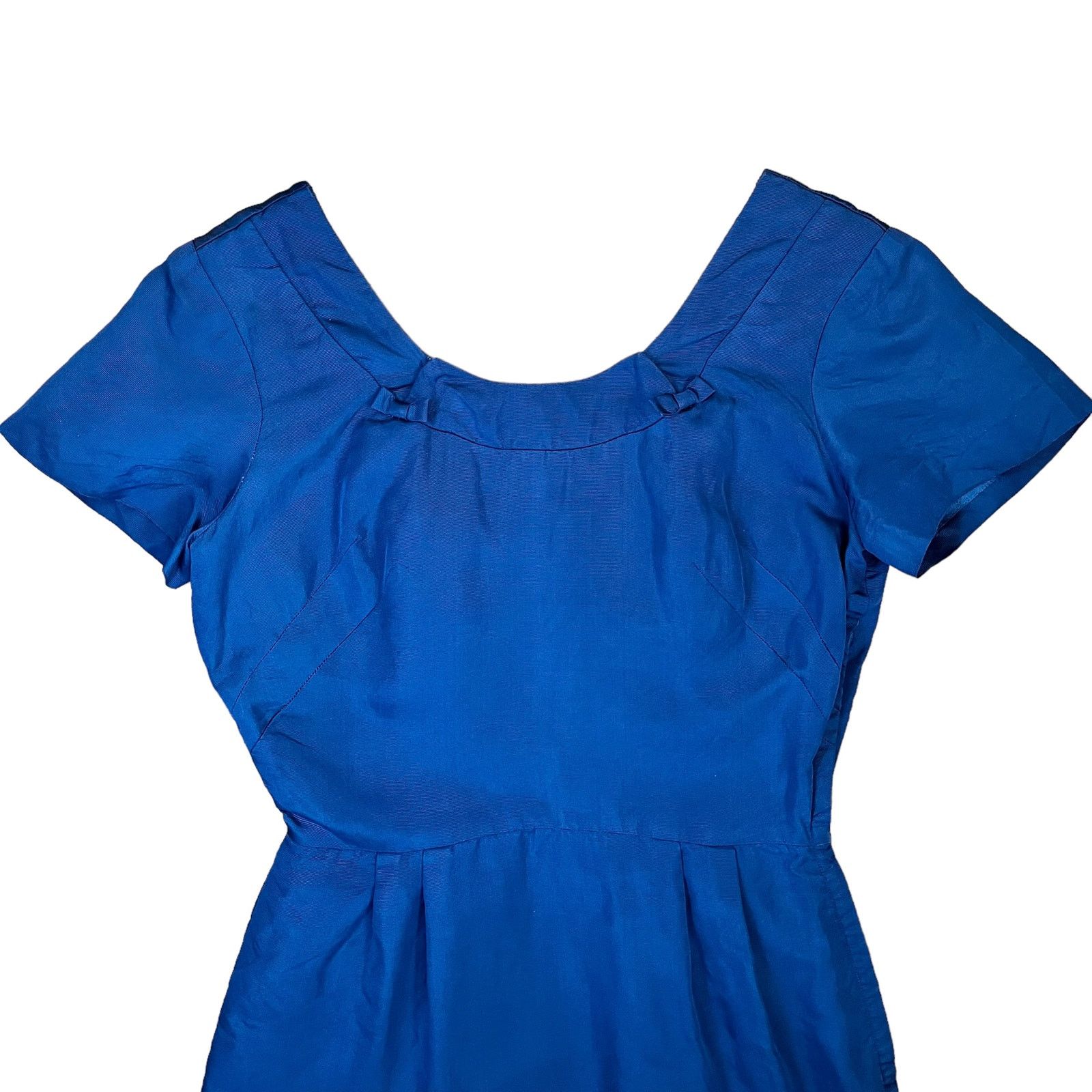 Vintage Vintage Blue Grosgrain Bow Trim Scoop Neck Wiggle Dress Size S / US 4 / IT 40 - 9 Thumbnail
