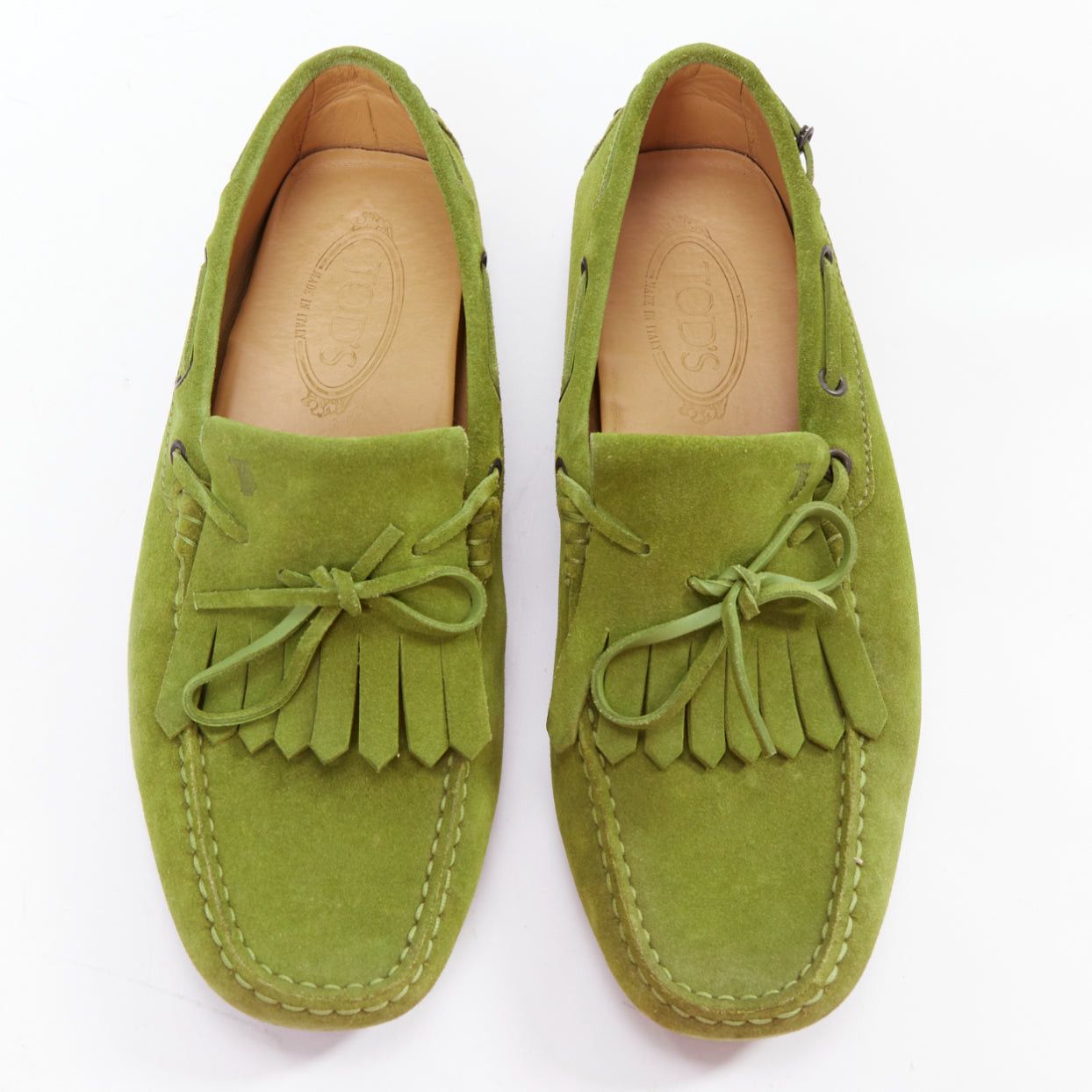 Tod's TOD'S moss green suede leather fringe tongue dot sole driving loafer UK7 EU41 Size US 8 / EU 41 - 1 Thumbnail