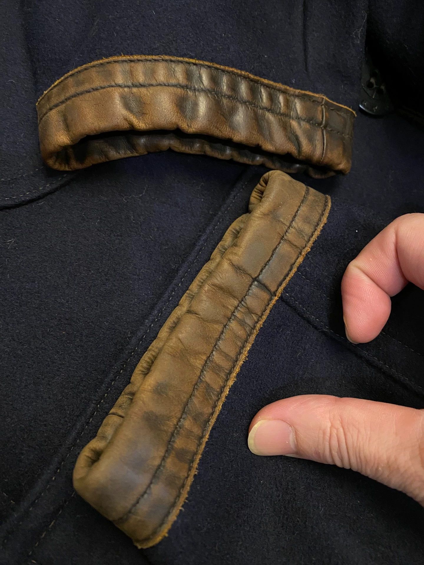 RRL Ralph Lauren RRL Navy Peacoat Distressed Leather Panel Wool-Blend Size US M / EU 48-50 / 2 - 4 Thumbnail
