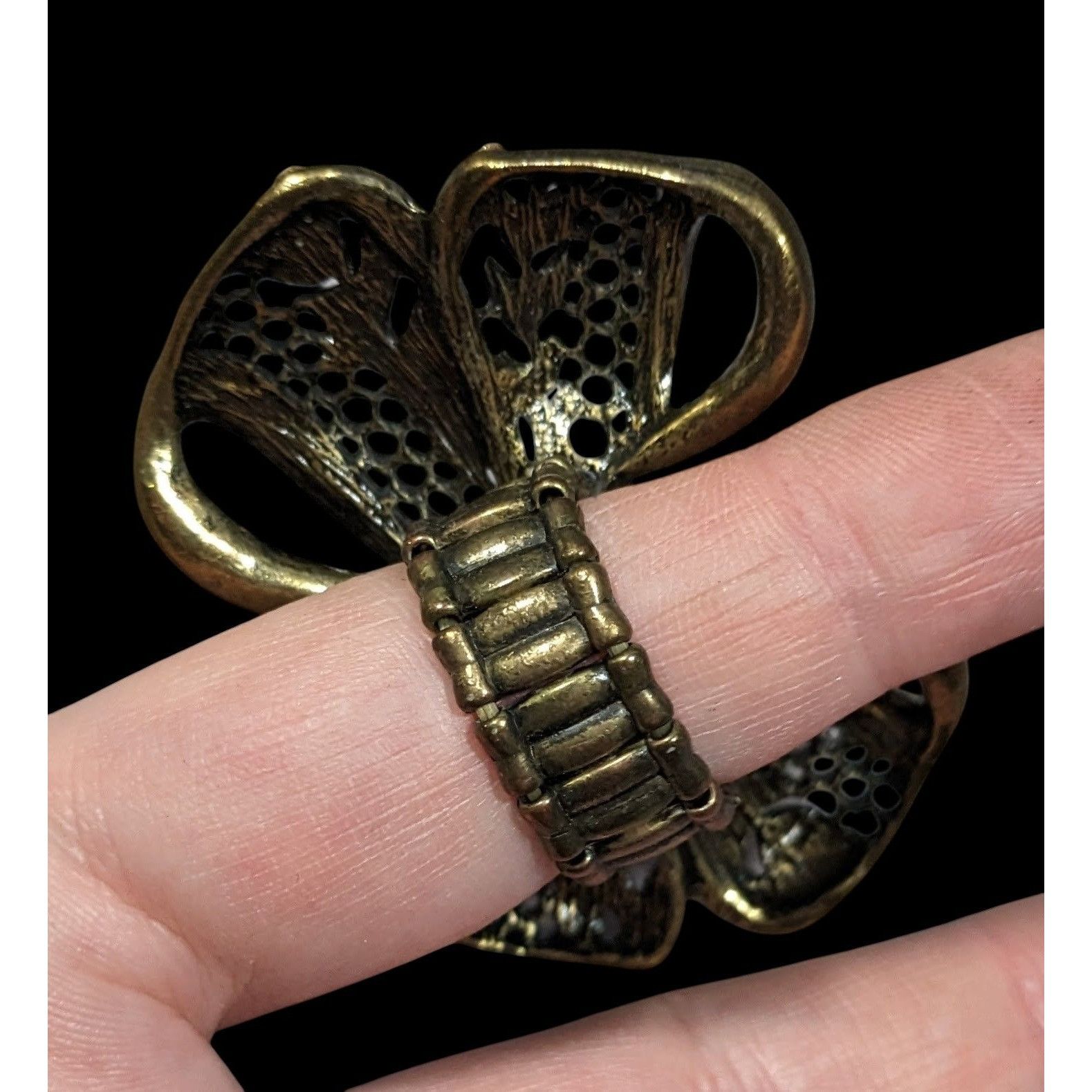 Other Coquette Glam Rhinestone Antiqued Gold Tone Bow Ring Size ONE SIZE - 2 Thumbnail