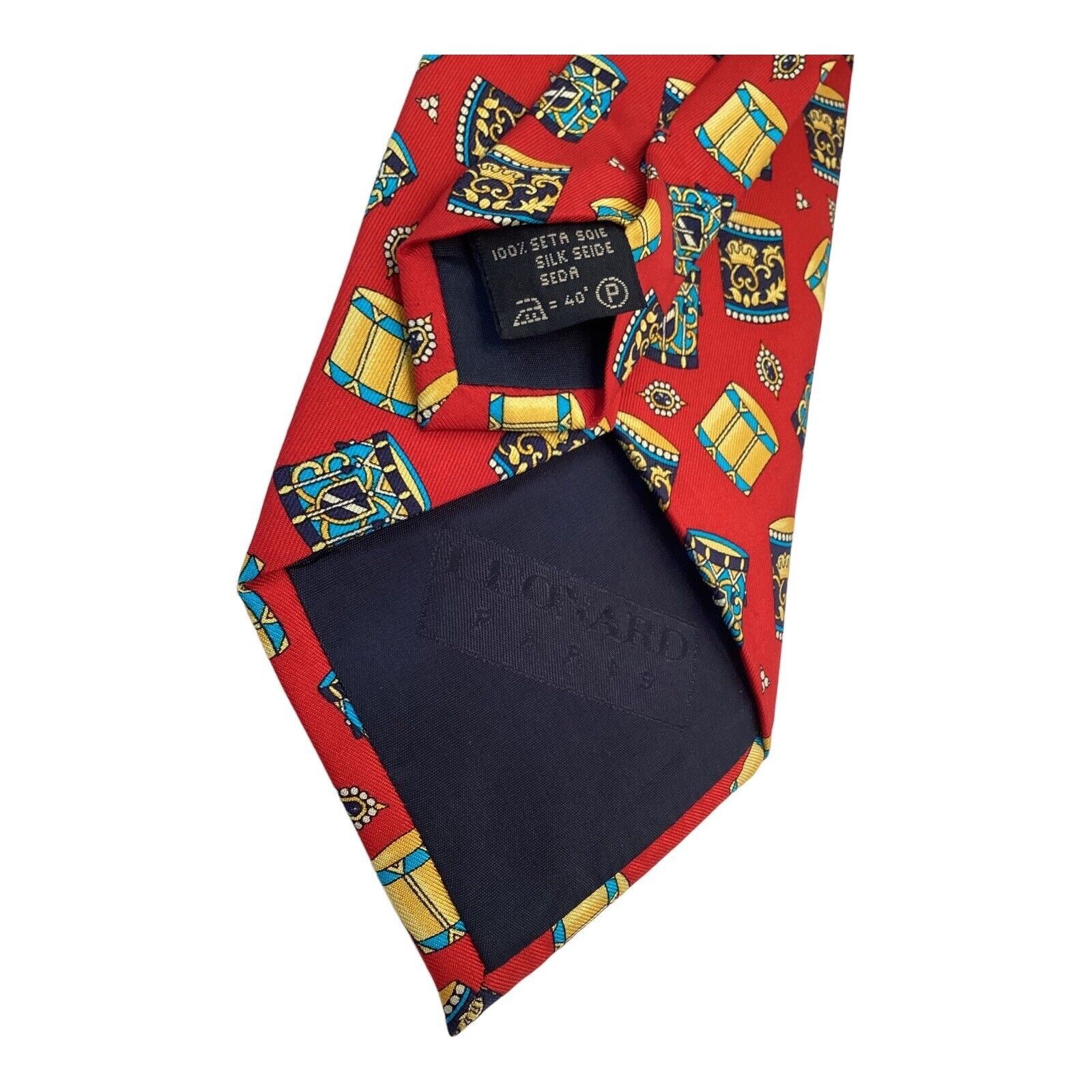 Leonard Paris LEONARD PARIS Red Drum Print Luxury Silk Tie Made In Italy Size ONE SIZE - 5 Thumbnail