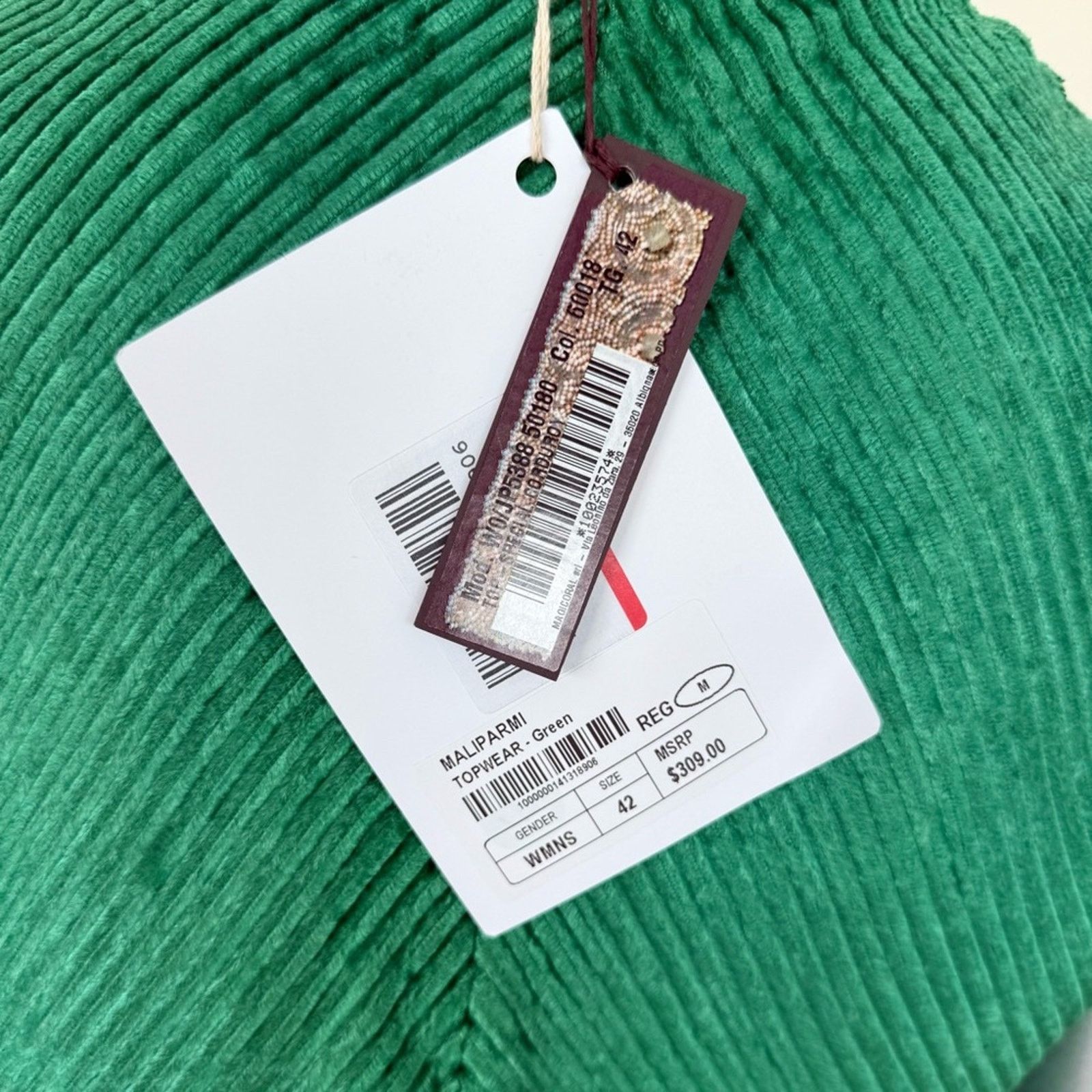NBDN Nobrandedon NWT! MALIPARMI Women Green Velvet Top, Size M, MSRP. 309$ Size M / US 6-8 / IT 42-44 - 5 Thumbnail