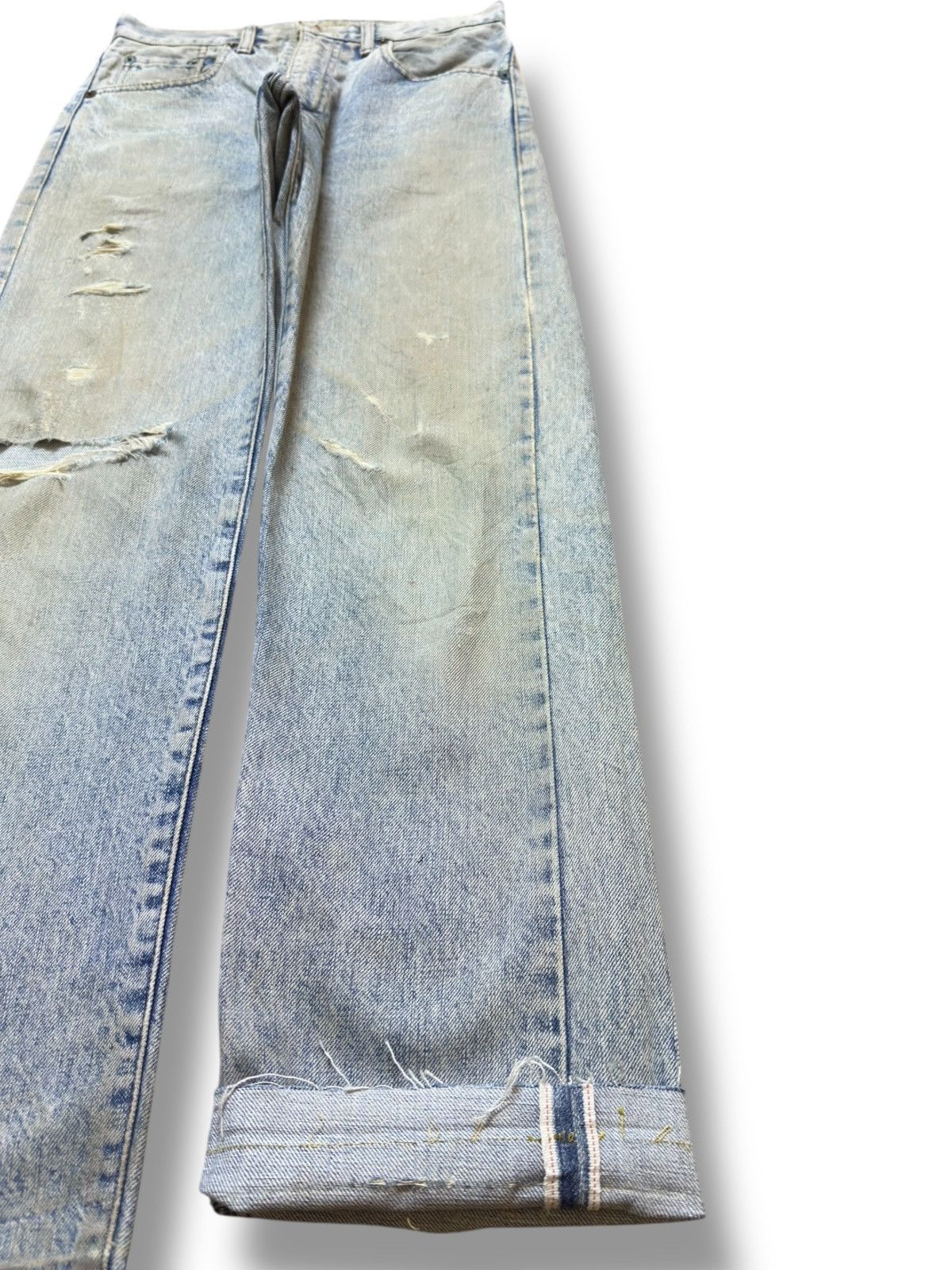 Levi's Vintage Clothing Vintage Levi’s 502 Selvedge Big E Faded Ripped Denim Size US 27 - 4 Thumbnail