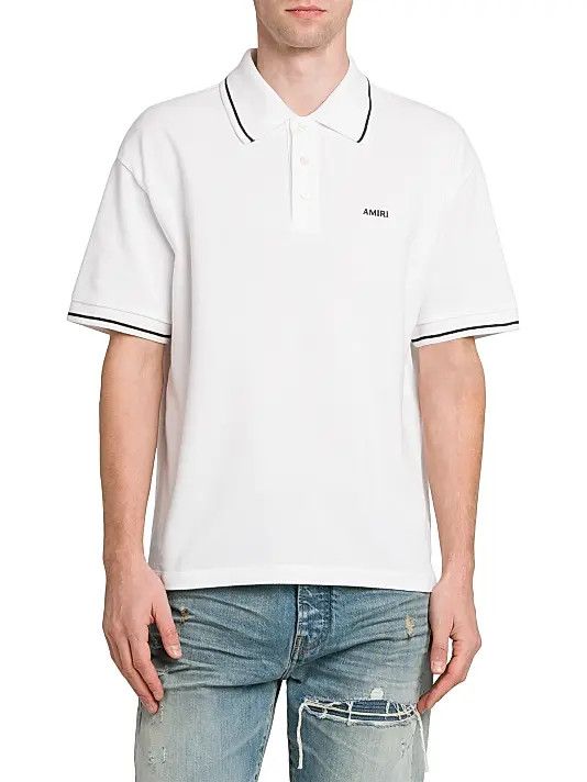 Amiri os11x0326 Logo Cotton Polo Shirt in White Size US L / EU 52-54 / 3 - 3 Thumbnail