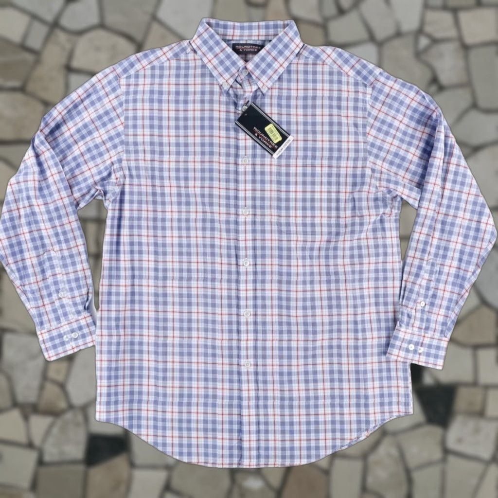 Roundtree & Yorke Roundtree & York Luxury Cotton Plaid Button Up Shirt Blue Men's L Size US L / EU 52-54 / 3 - 1 Thumbnail