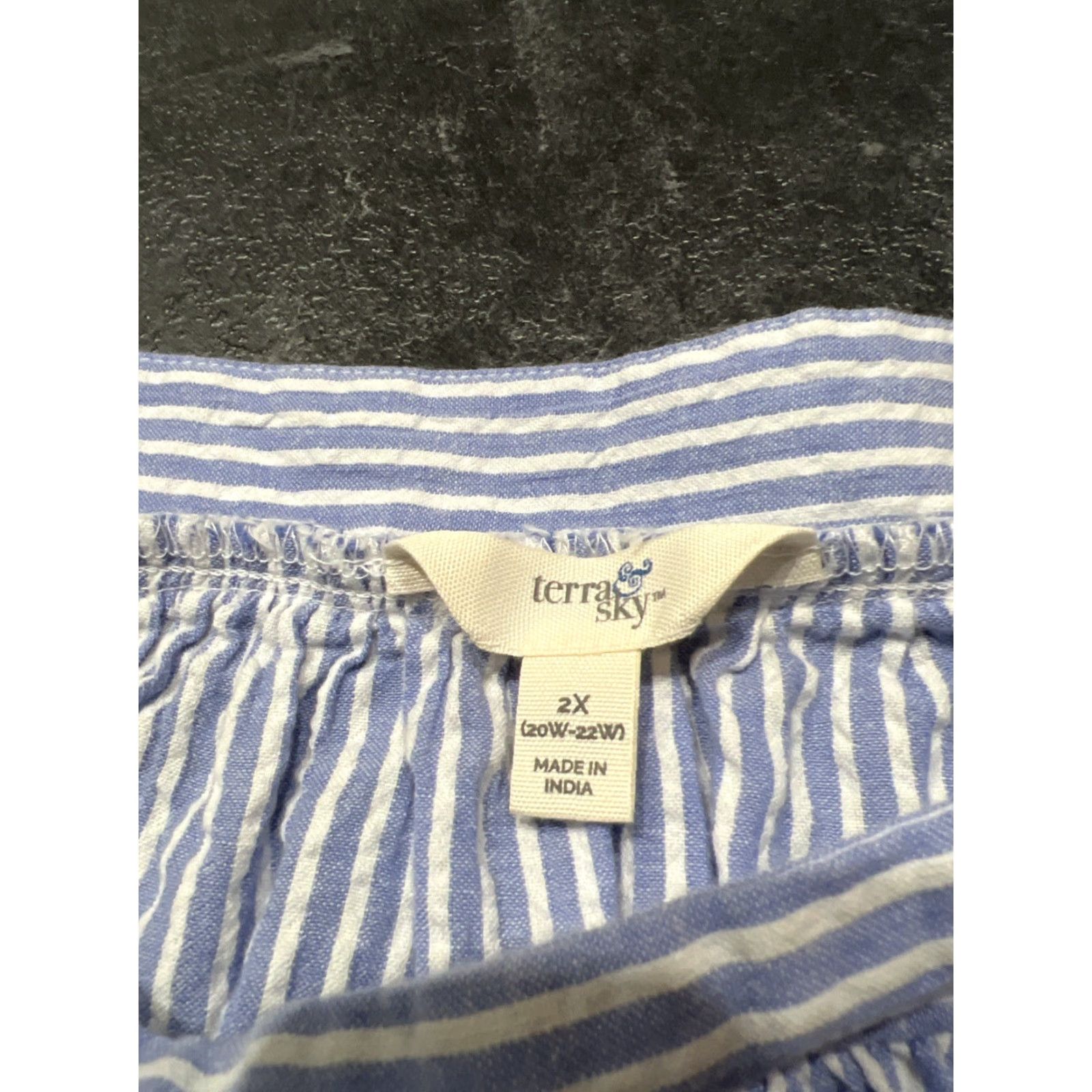 Vintage Terra & Sky Women’s Plus Size 2X Blouse Cotton Long Sleeve Square Neck Striped Casual Shirt Size XXL / US 16-18 / IT 52-54 - 7 Thumbnail