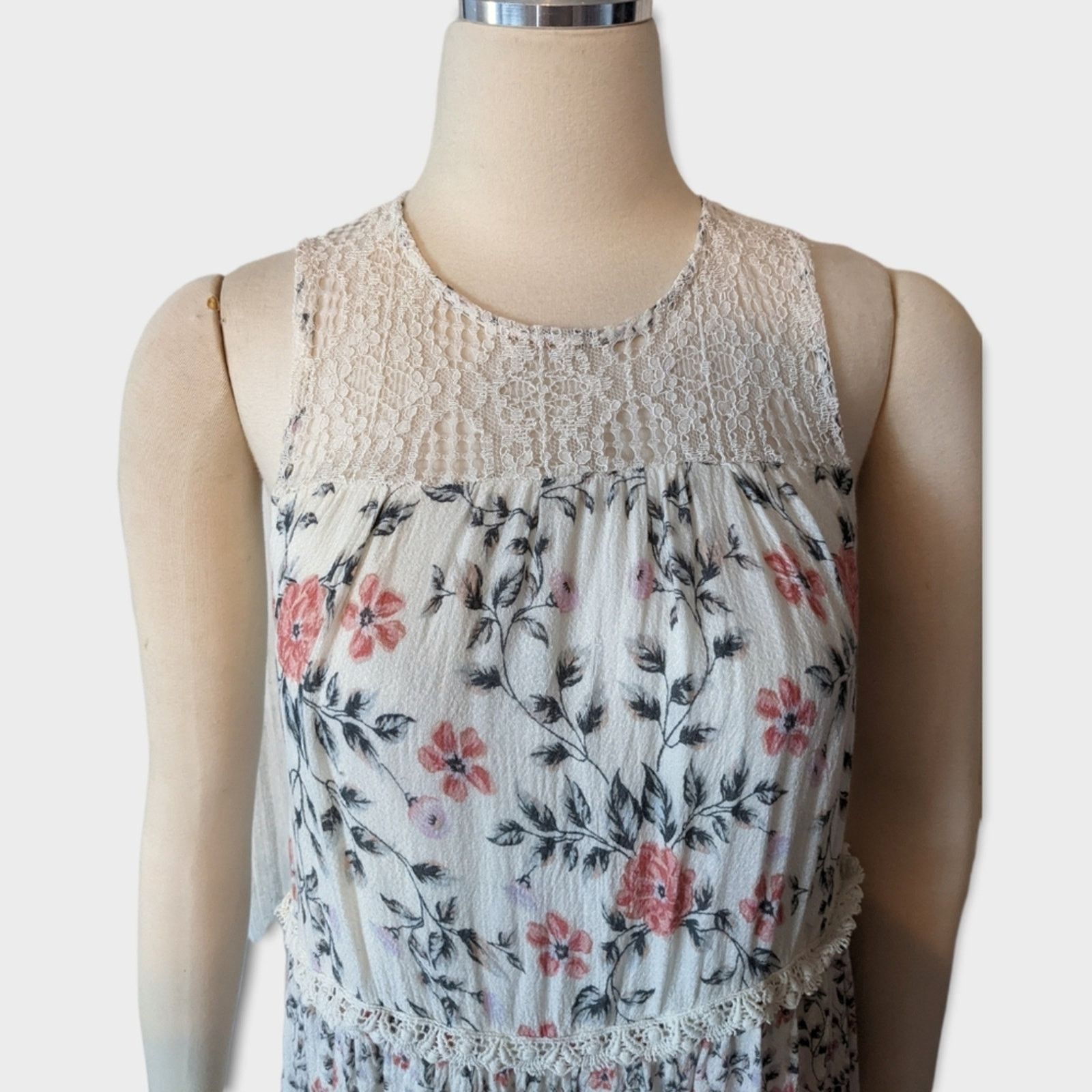 Other BLUE RAIN Cream Floral Tiered Dress w/ Lace Shoulder Medium Size M / US 6-8 / IT 42-44 - 3 Thumbnail