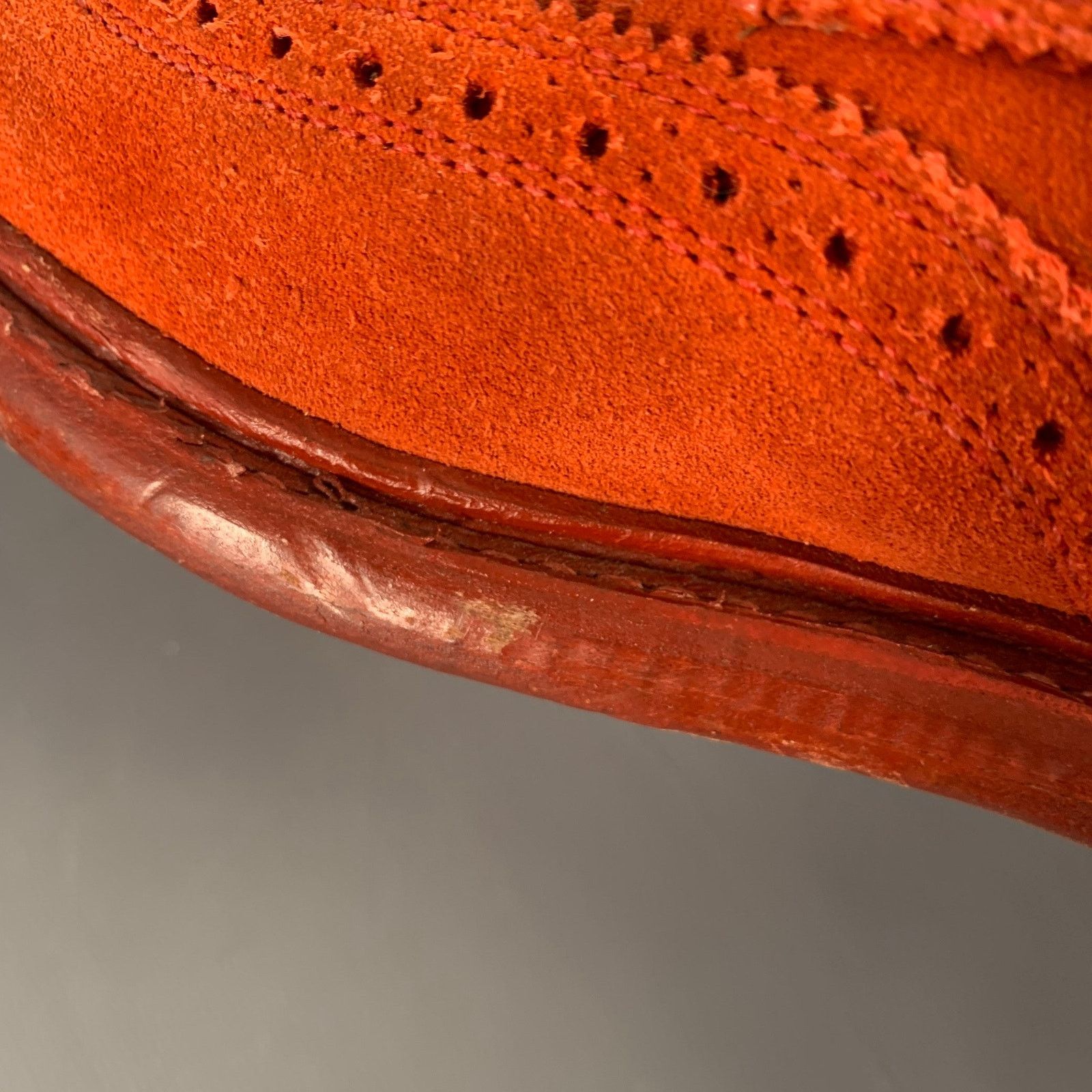 Florsheim 10 Orange Perforated Suede Wingtip Ankle Boots Size US 10 / EU 43 - 10 Thumbnail