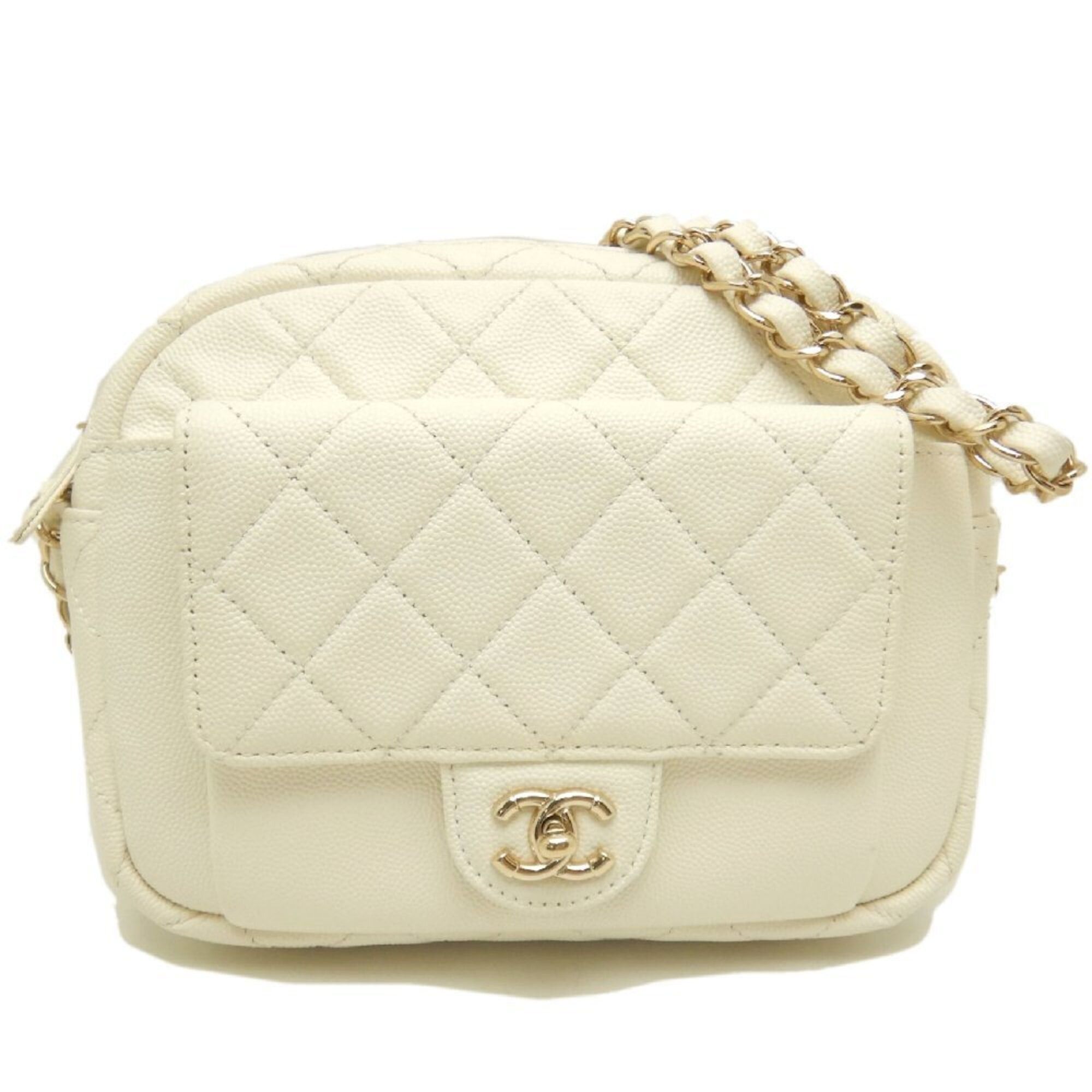 Chanel CHANEL Matelassé Caviar Skin Shoulder Bag, White, Women's, 253826 Size ONE SIZE - 1 Thumbnail