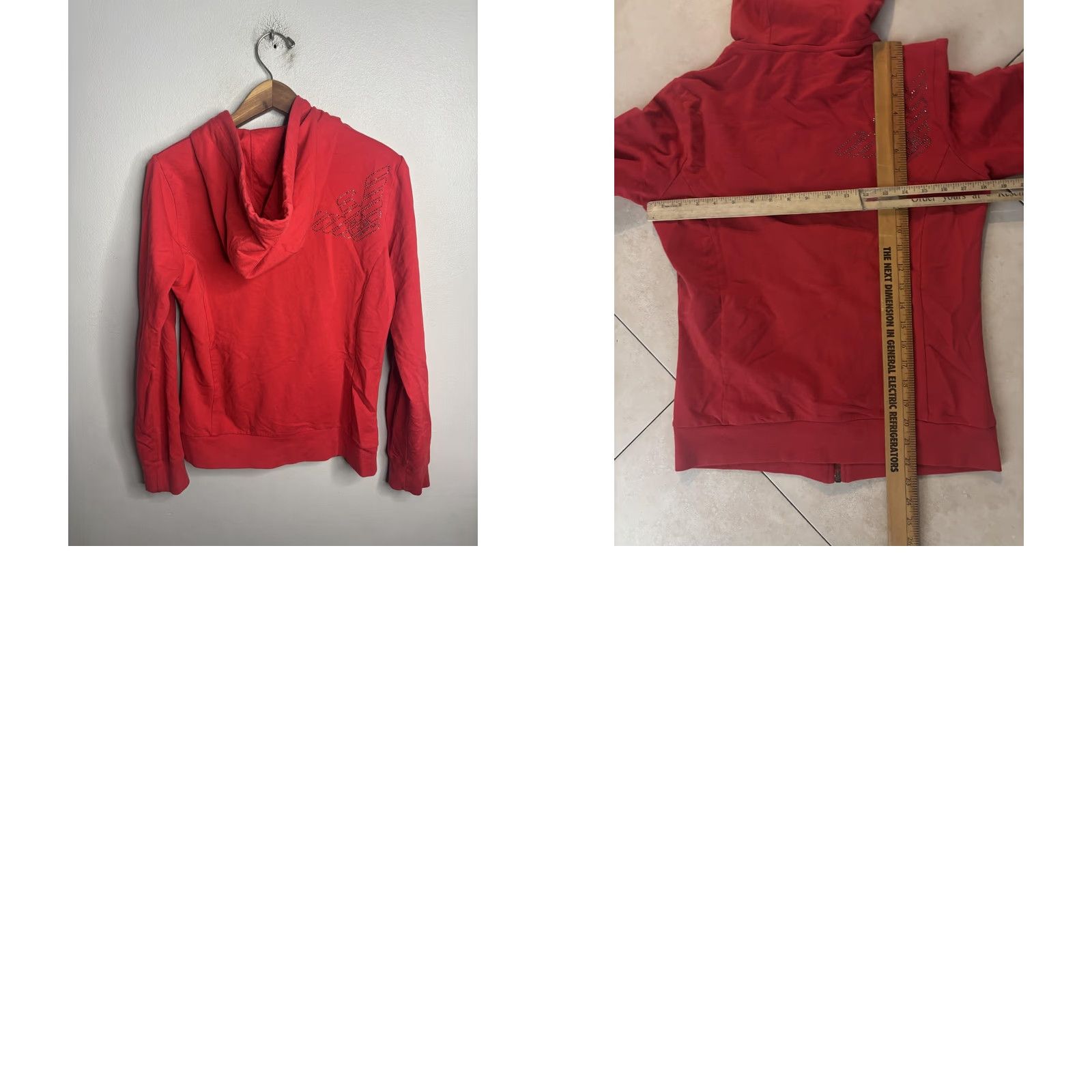 Emporio Armani EA7 Emporio Armani Hoodie Womens M Red Full Zip Rhinestone Logo Eagle Track Size M / US 6-8 / IT 42-44 - 8 Thumbnail