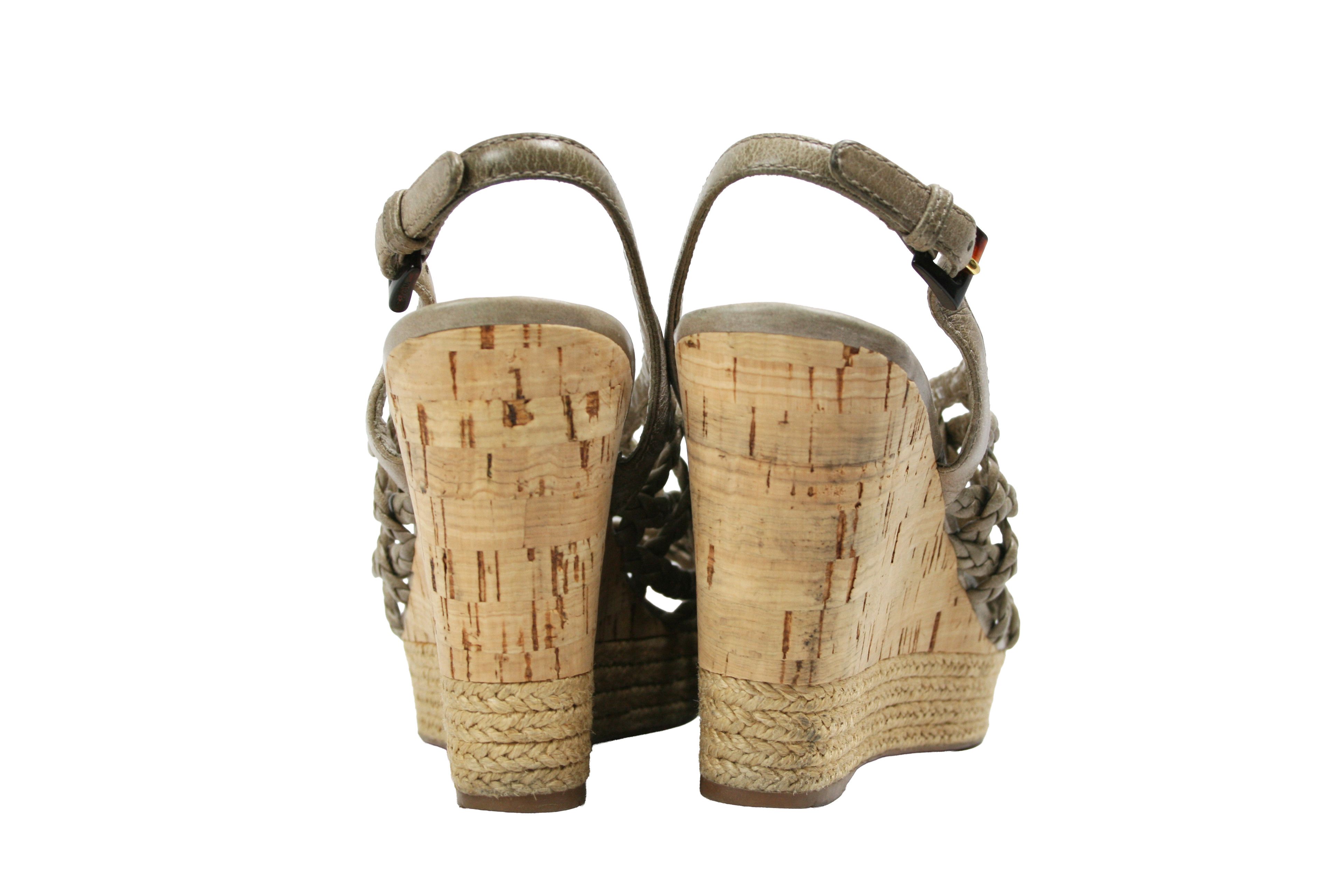 Prada Y2K Wedge Woven Leather Cork Espadrille Sandals Size US 6 / IT 36 - 9 Thumbnail